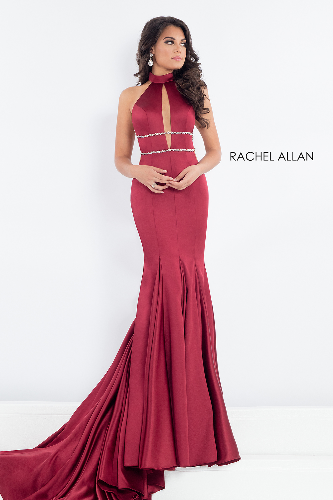 High Neckline Fitted Long Pageant in MARSALA Color