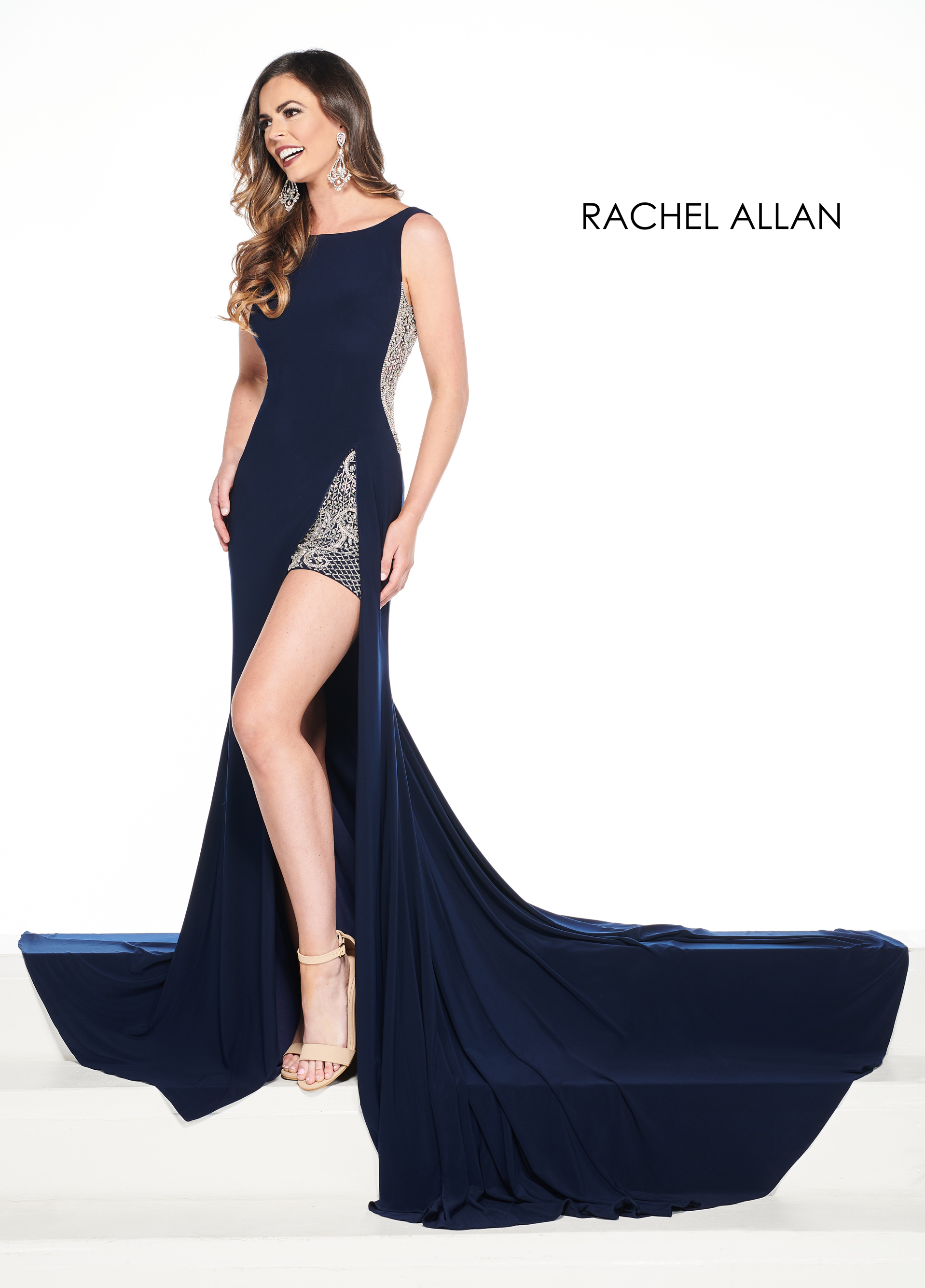 Scoop Neck Shorts With Overlay Pageant Dresses in NAVY Color