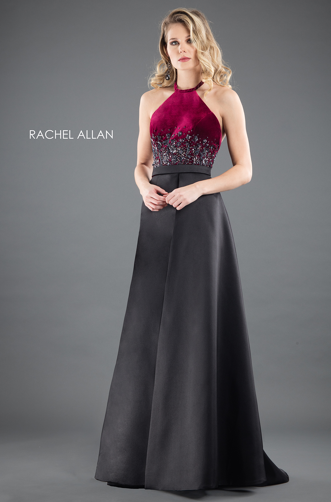 Halter A-Line Couture Dresses in MARSALA BLACK Color