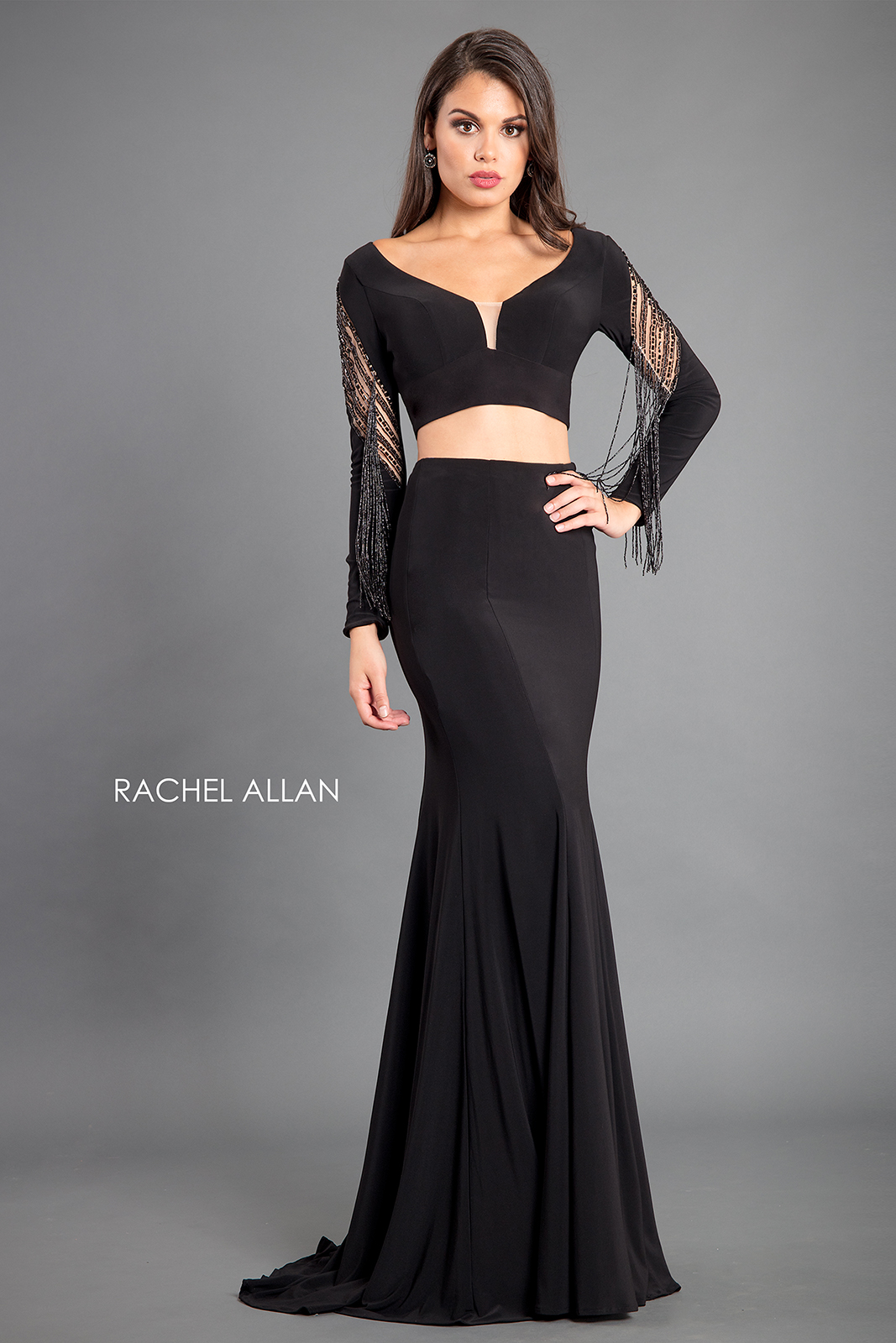 Scoop Neck Fitted Long Couture Dresses in BLACK Color