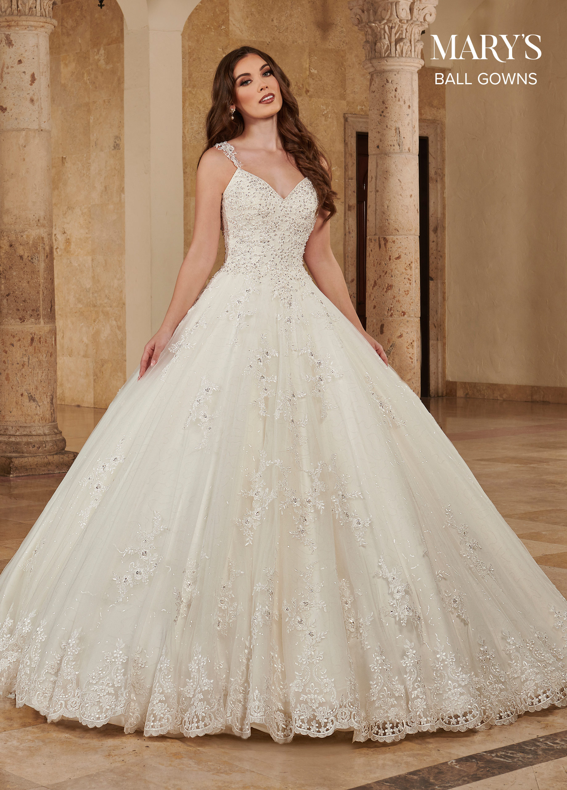 V-Neck Ball Gowns Ball Gowns in IVORY Color