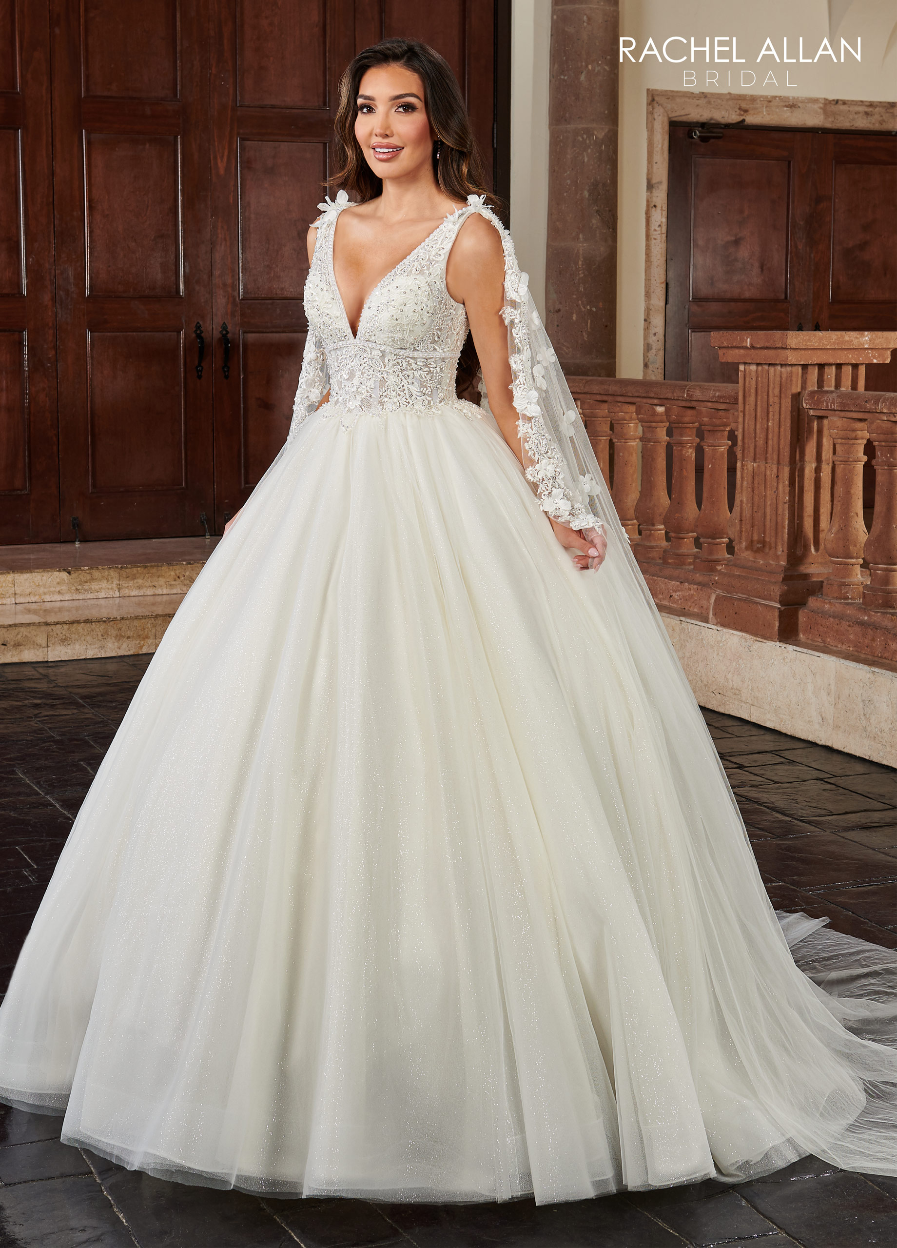 V-Neck Ball Gowns Ball Gowns in IVORY Color