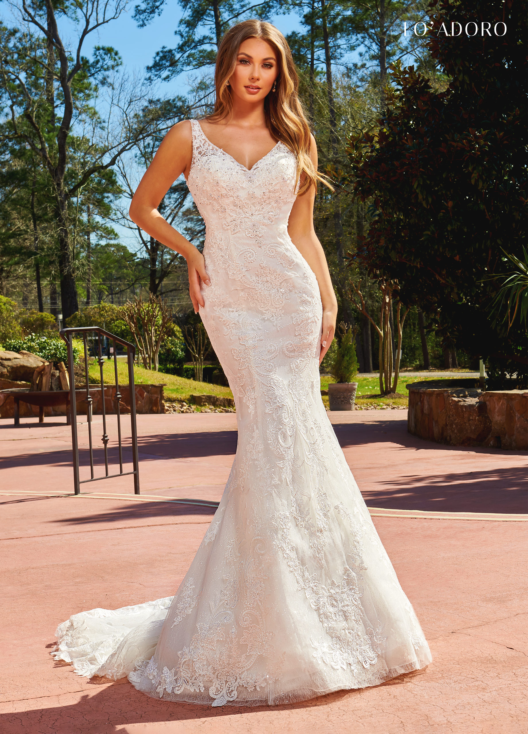 V-Neck Fit & Flare Lo' Adoro Bridal in IVORY Color