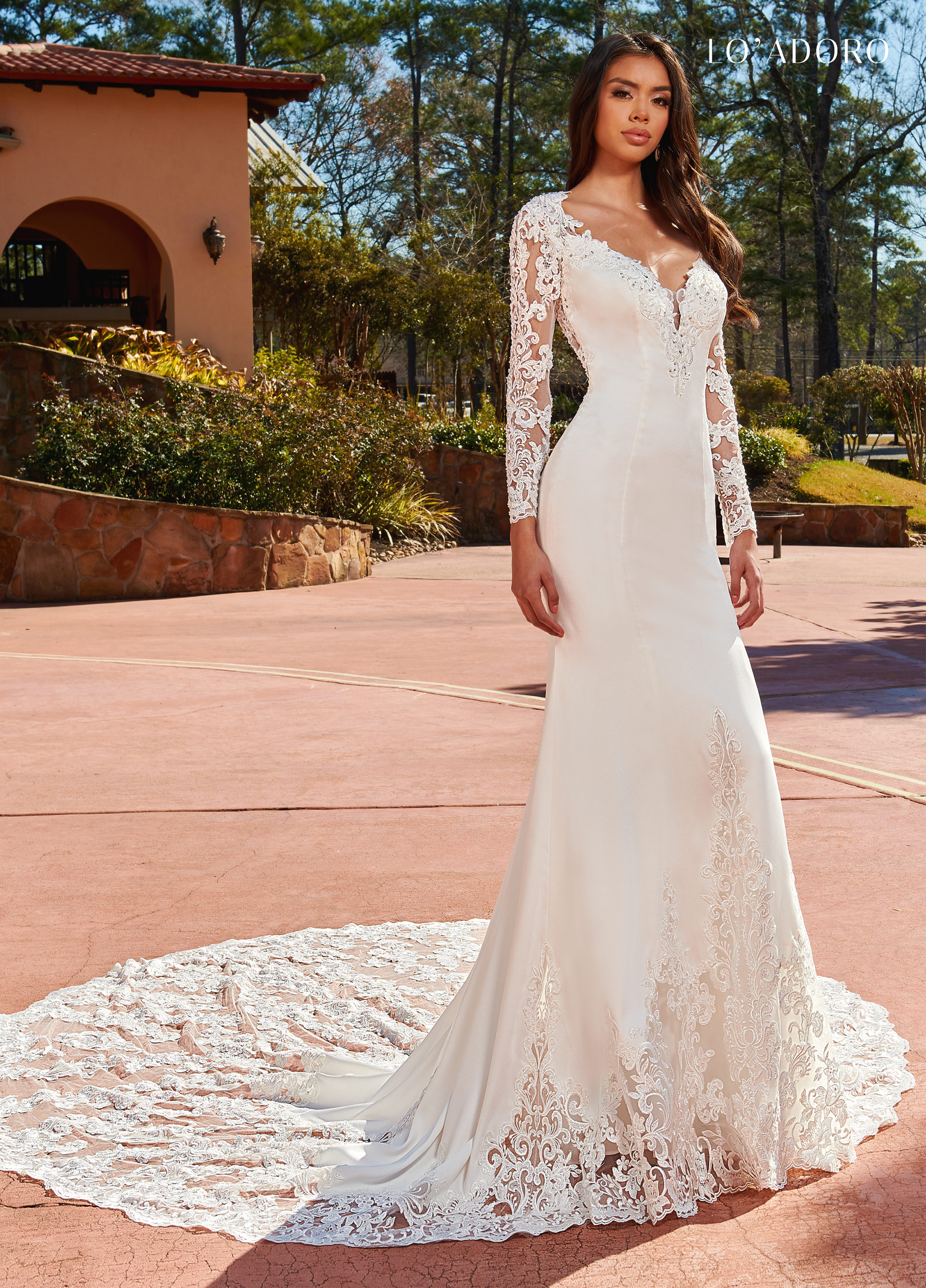 V-Neck Fitted Long Lo' Adoro Bridal in White Color