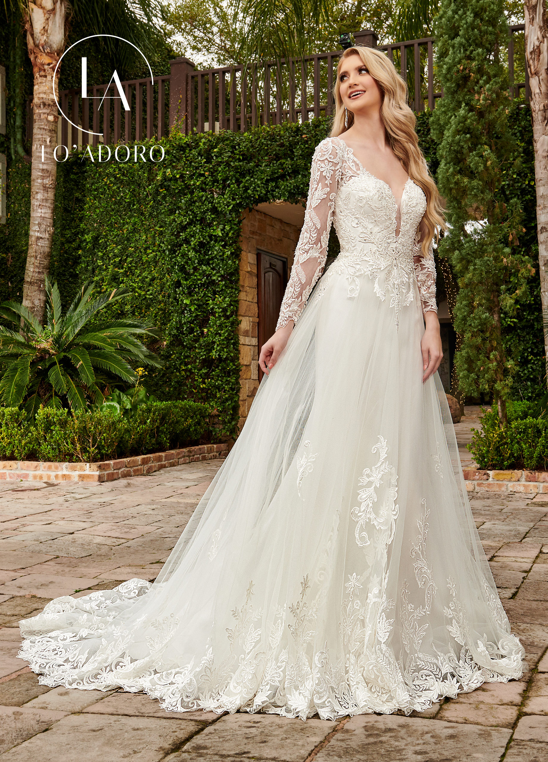V-Neck Fit & Flare Lo' Adoro Bridal in Ivory,White Color