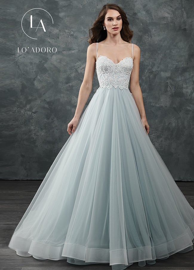 Sweetheart A-Line Lo' Adoro Bridal in IVORY LIGHT BLUE Color