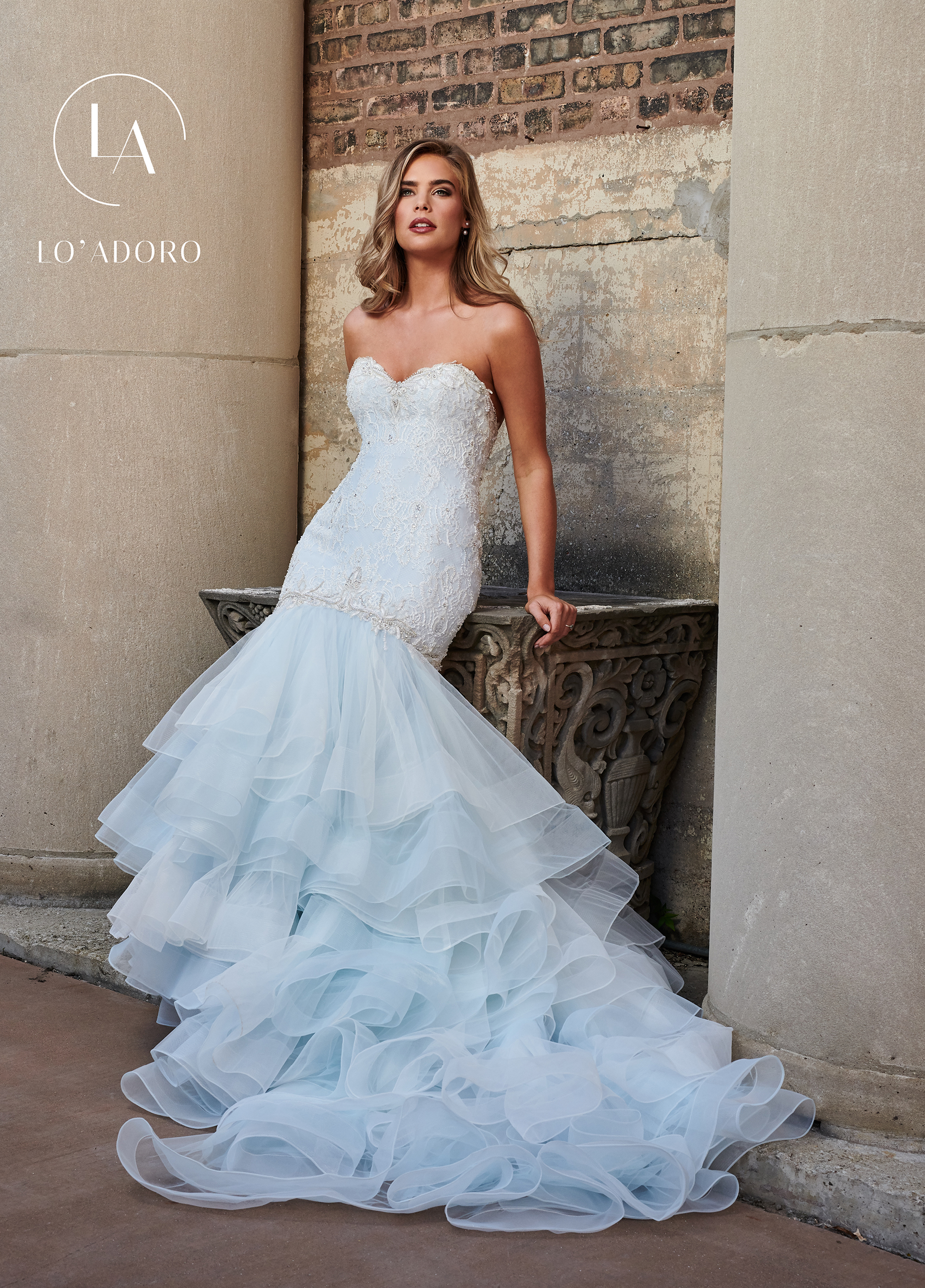 Strapless Mermaid Lo' Adoro Bridal in IVORY LIGHT BLUE Color