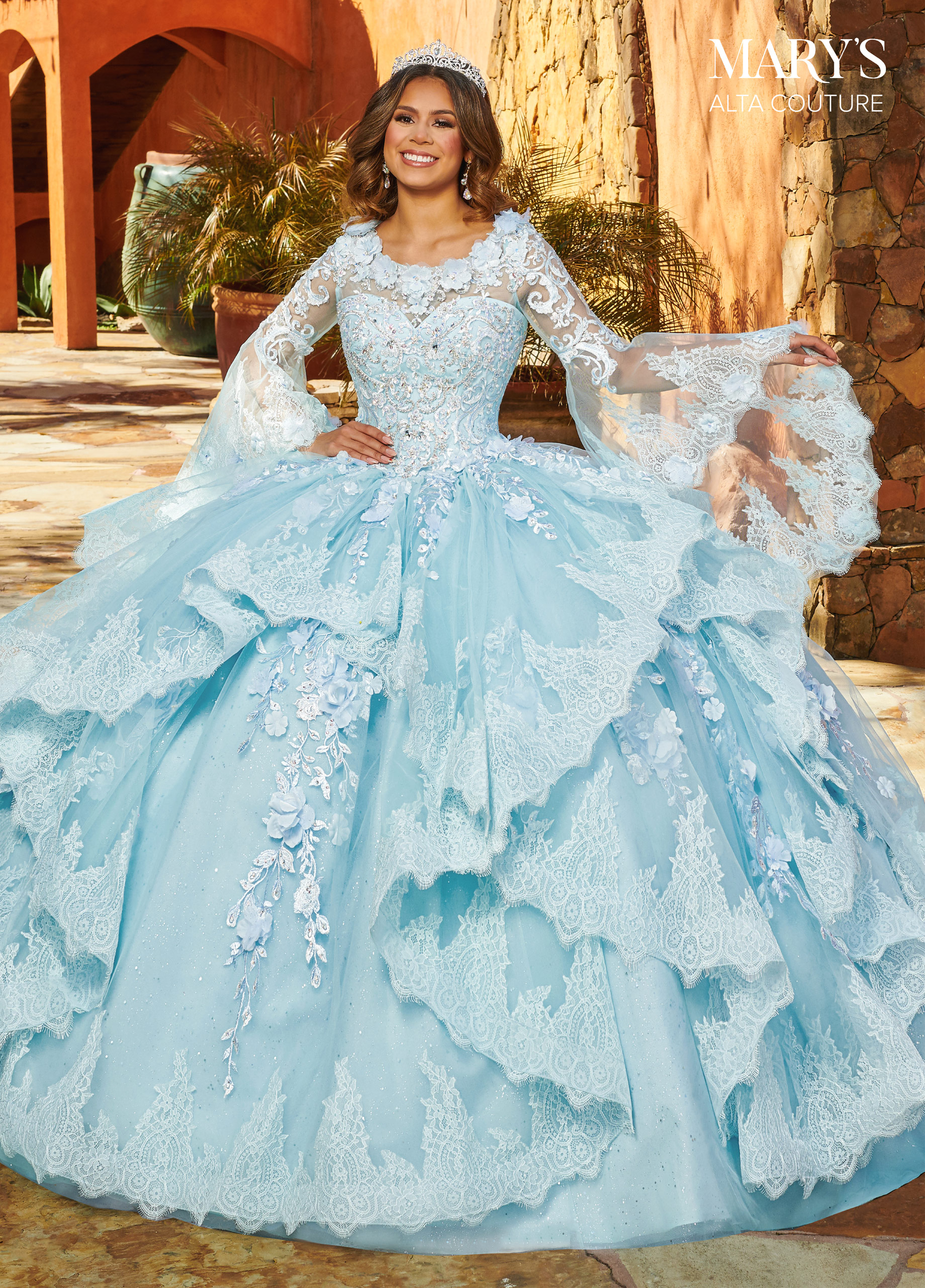 Scoop Neck Ball Gowns Alta Couture in LIGHT BLUE Color