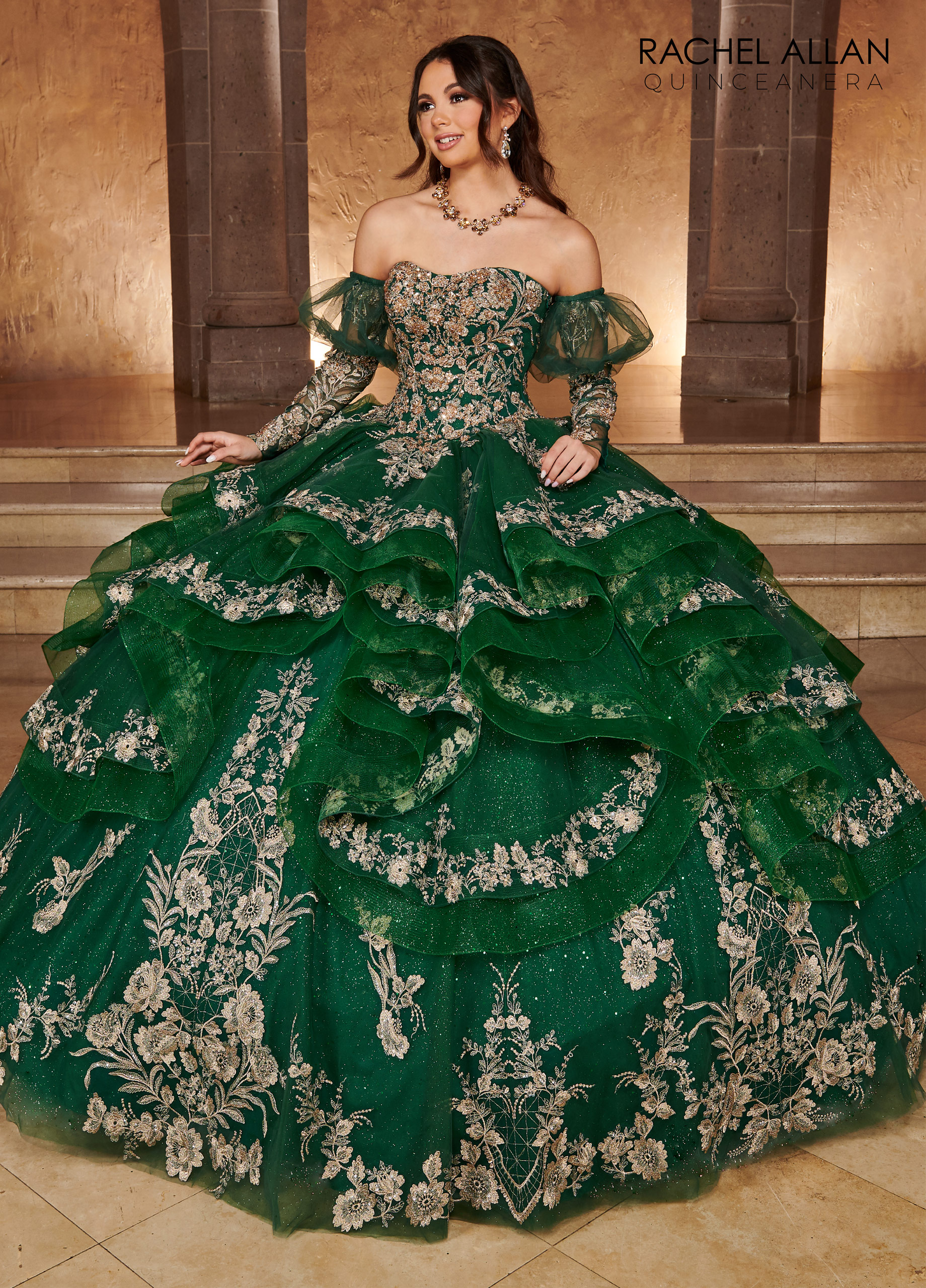 Strapless Ball Gowns Alta Couture in EMERALD ROSE GOLD Color