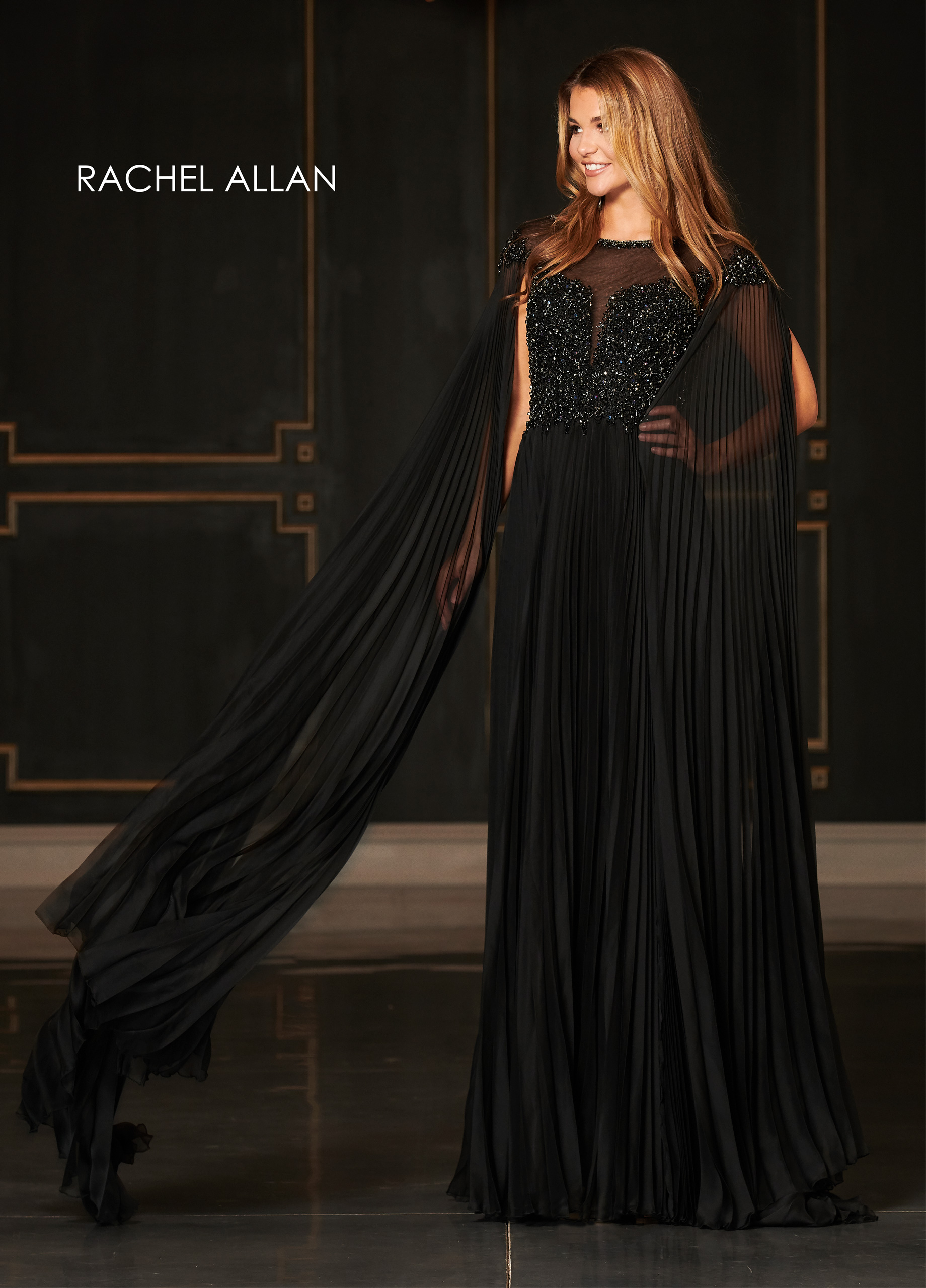 High Neckline A-Line Couture Dresses in BLACK Color