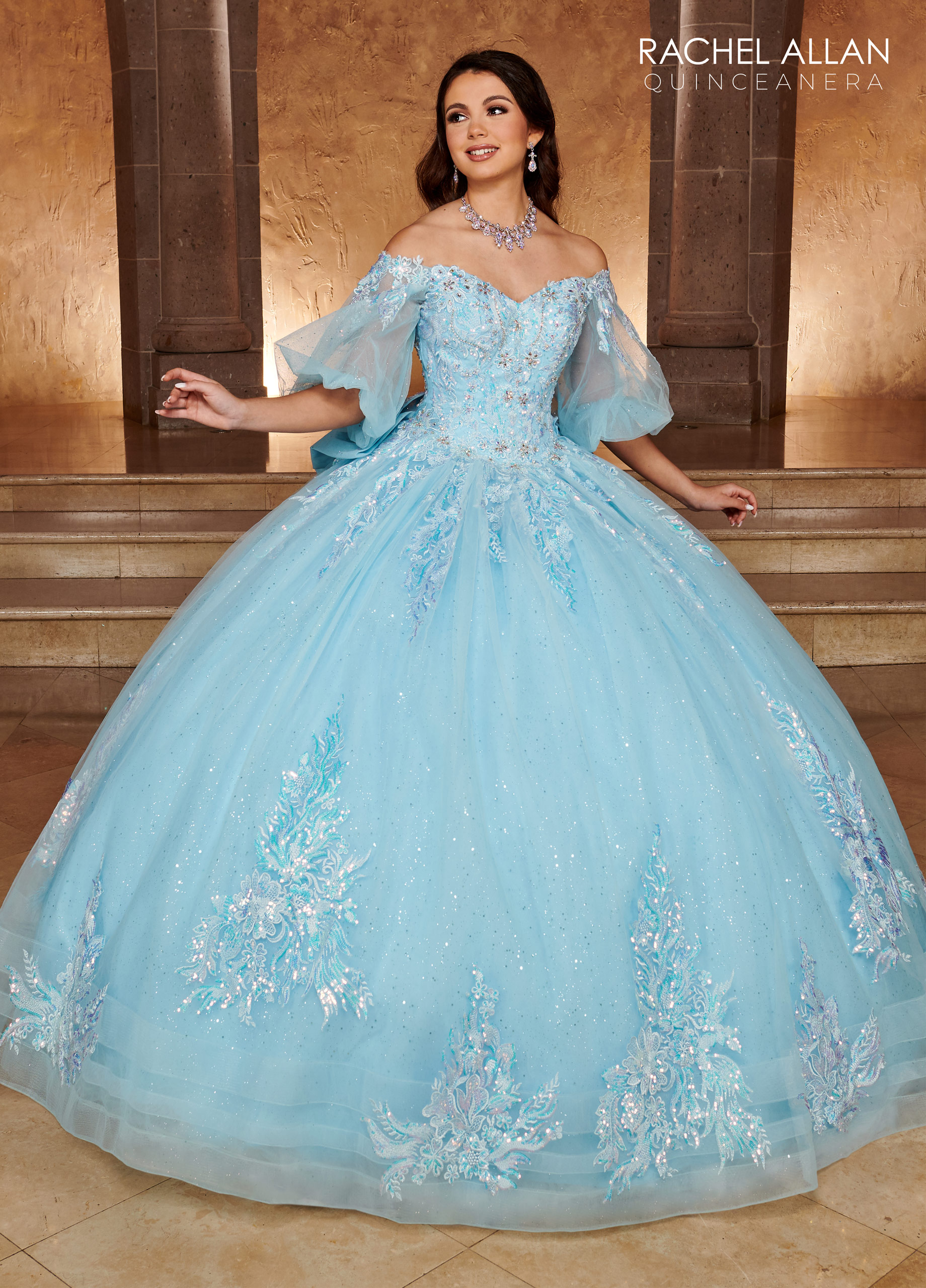 Off The Shoulder Ball Gowns Carmina in LIGHT BLUE Color