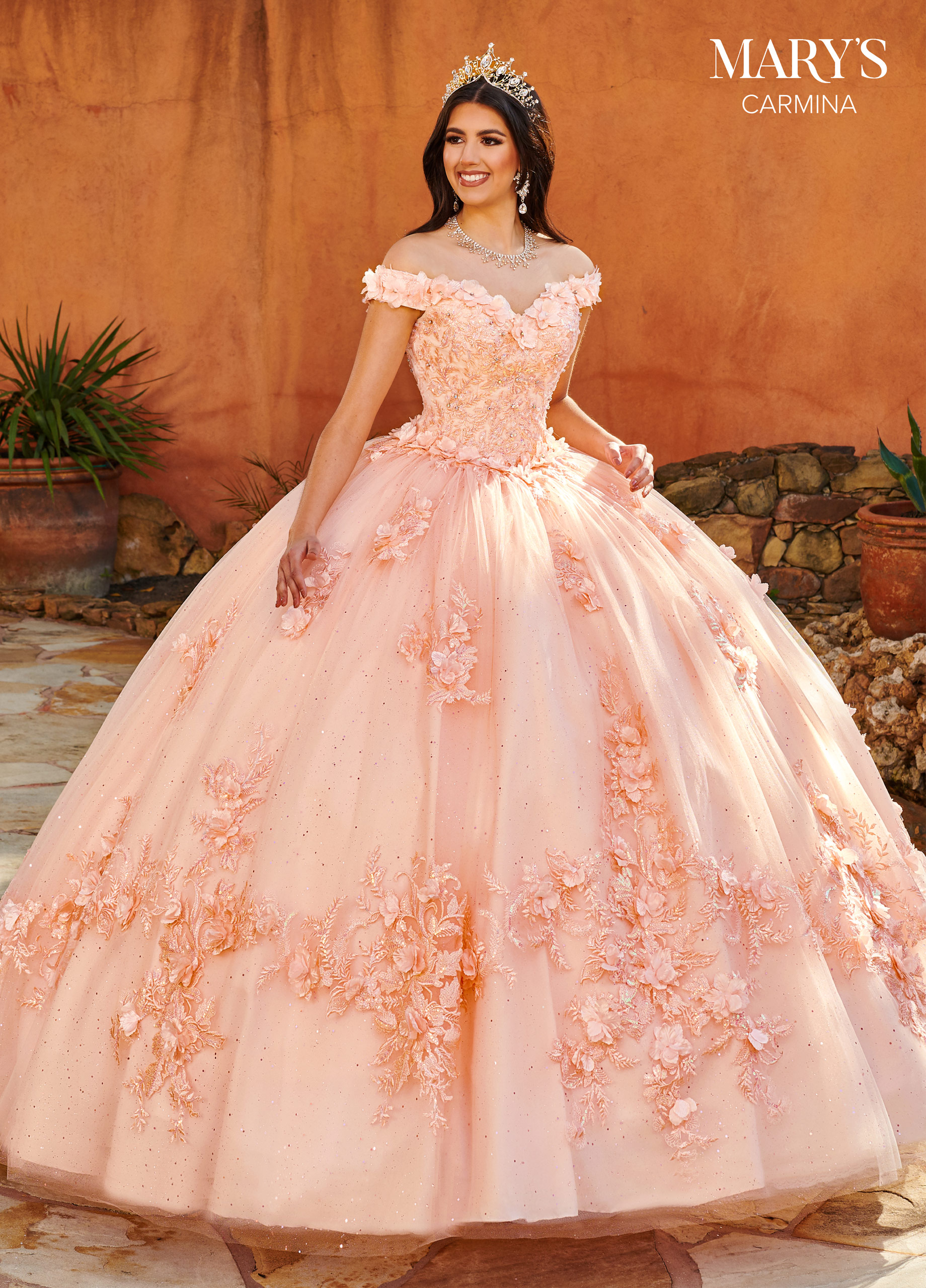 Off The Shoulder Ball Gowns Carmina in BLUSH Color
