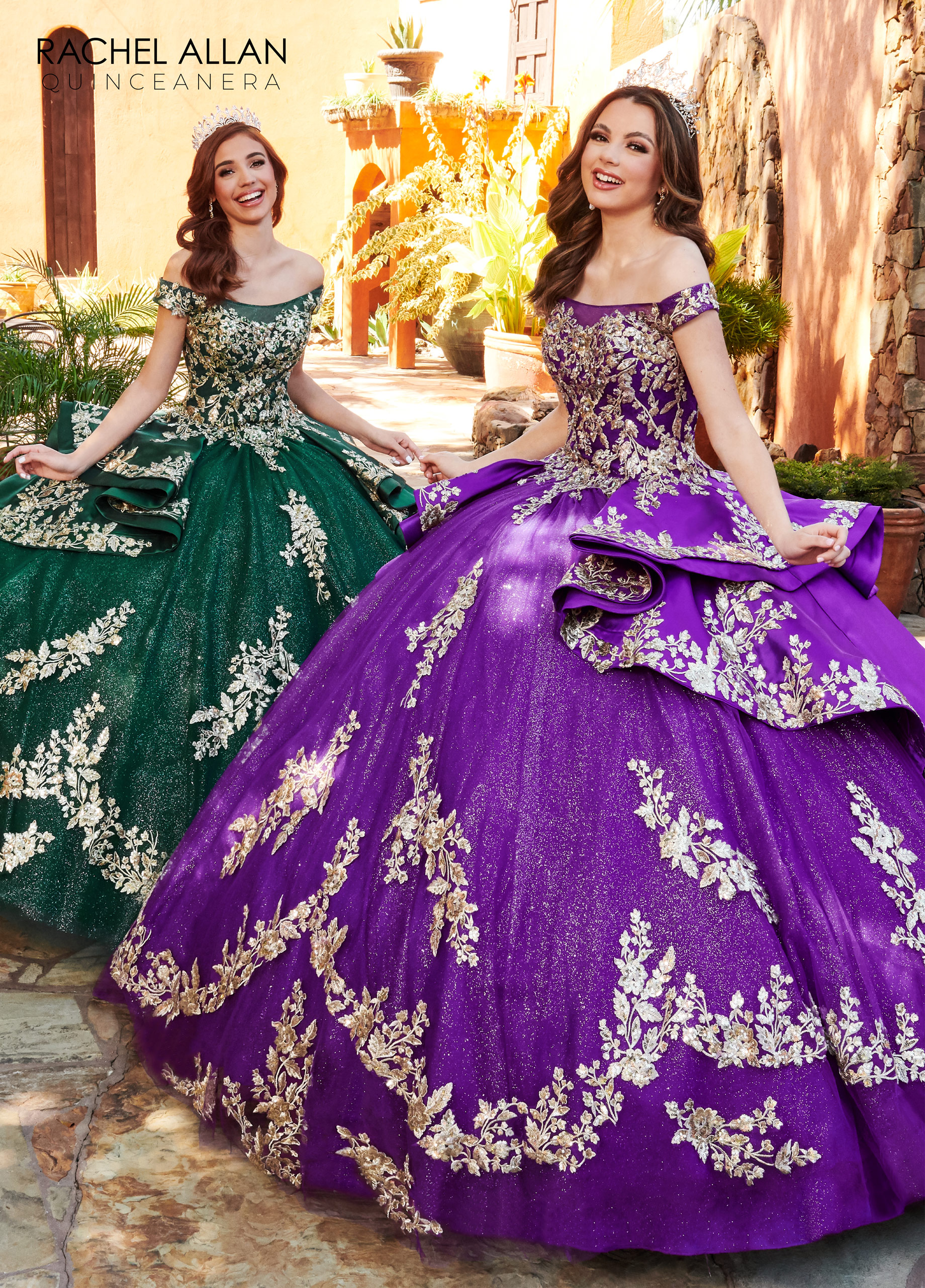 Off The Shoulder Ball Gowns La Reina in PURPLE GOLD Color