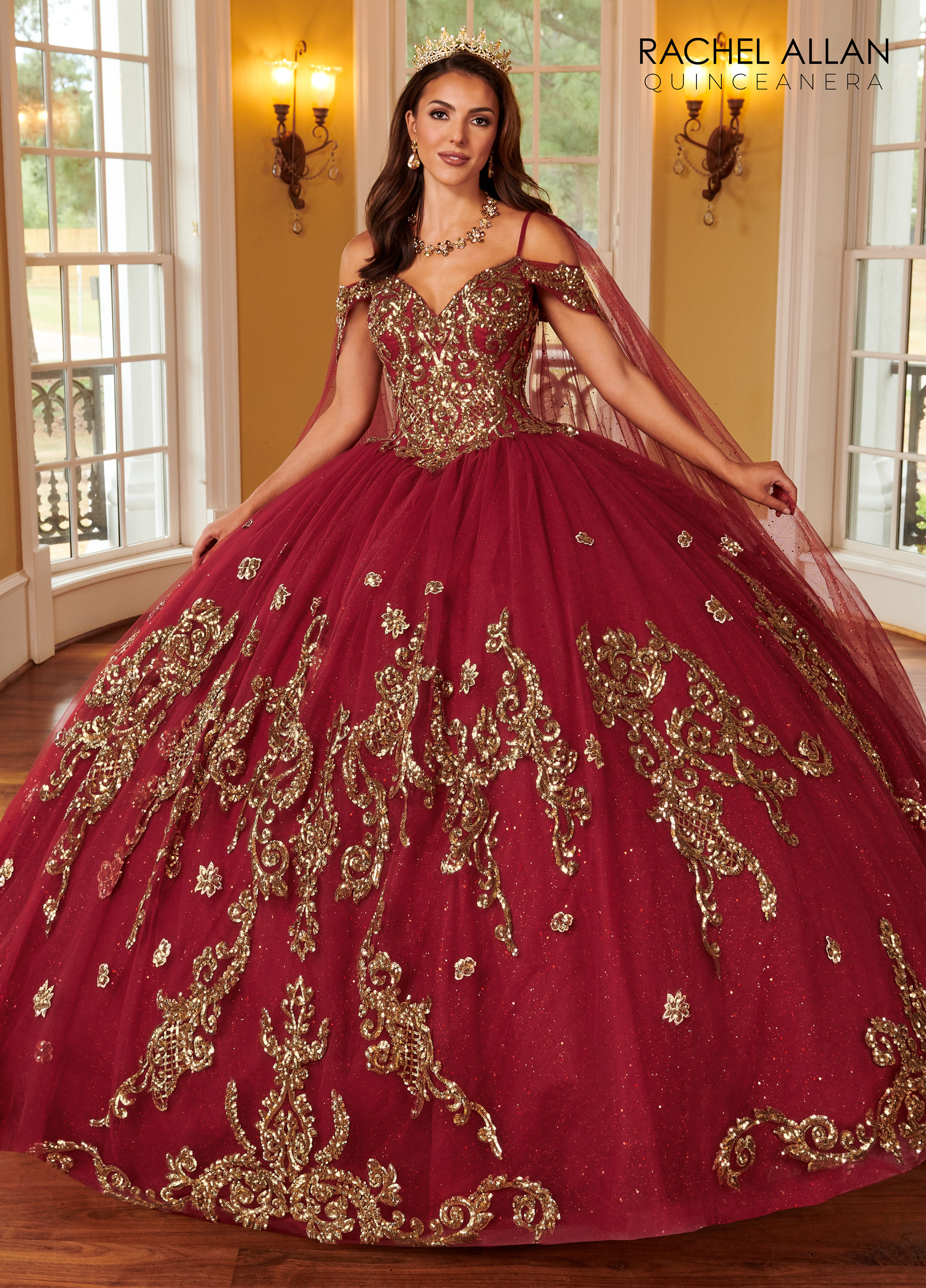 Sweetheart Ball Gowns La Reina in BURGUNDY GOLD Color