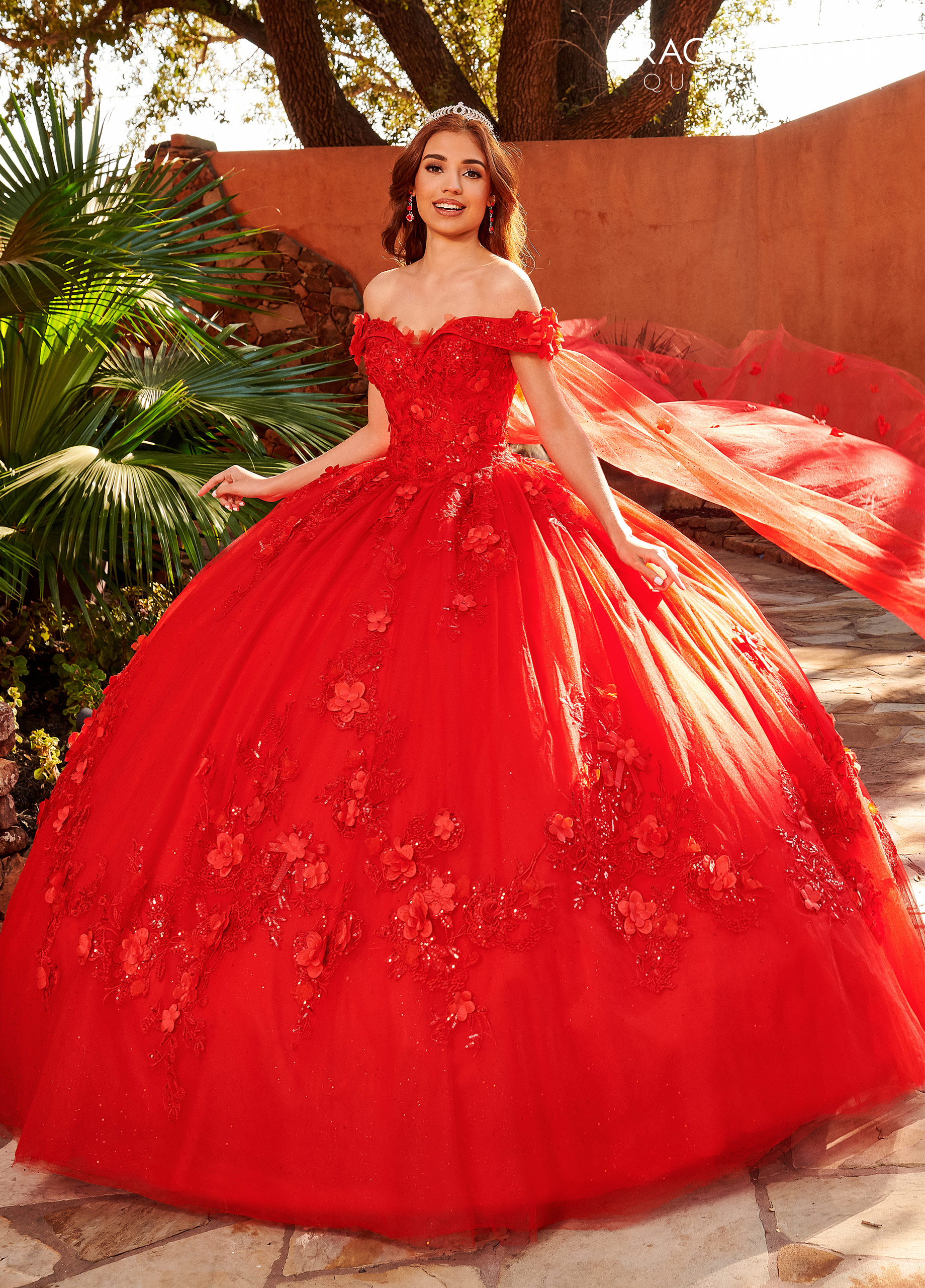 Off The Shoulder Ball Gowns La Reina in RED Color