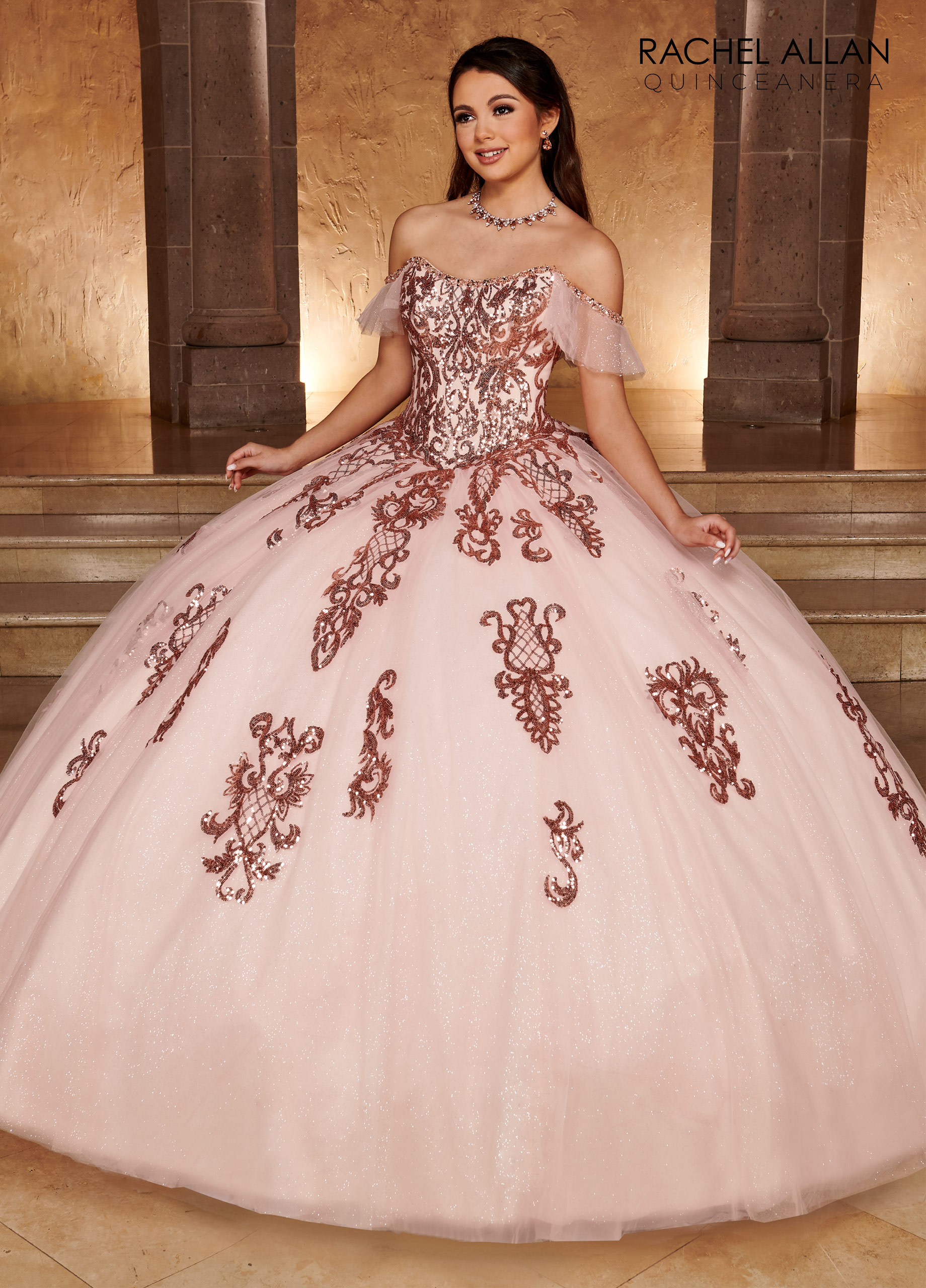 Scoop Neck Ball Gowns La Reina in BLUSH ROSE GOLD Color