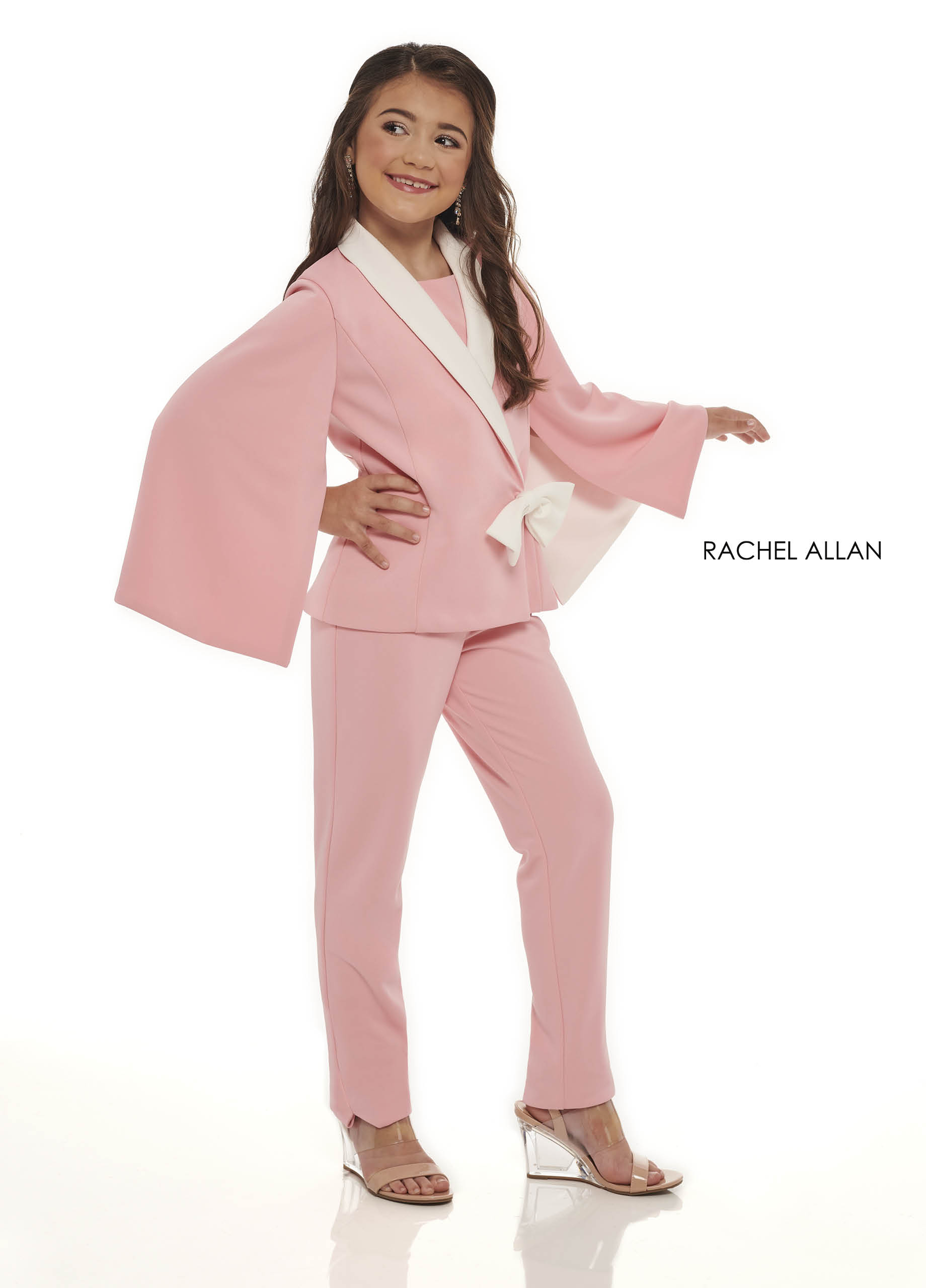 High Neckline Pants Little Girl Pageant Dresses in Blush,Pink Color