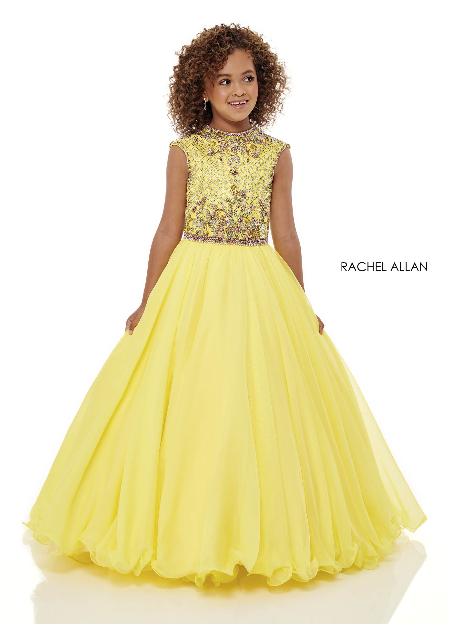 Beaded Ball Gowns Little Girl Pageant in YELLOW MULTI Color