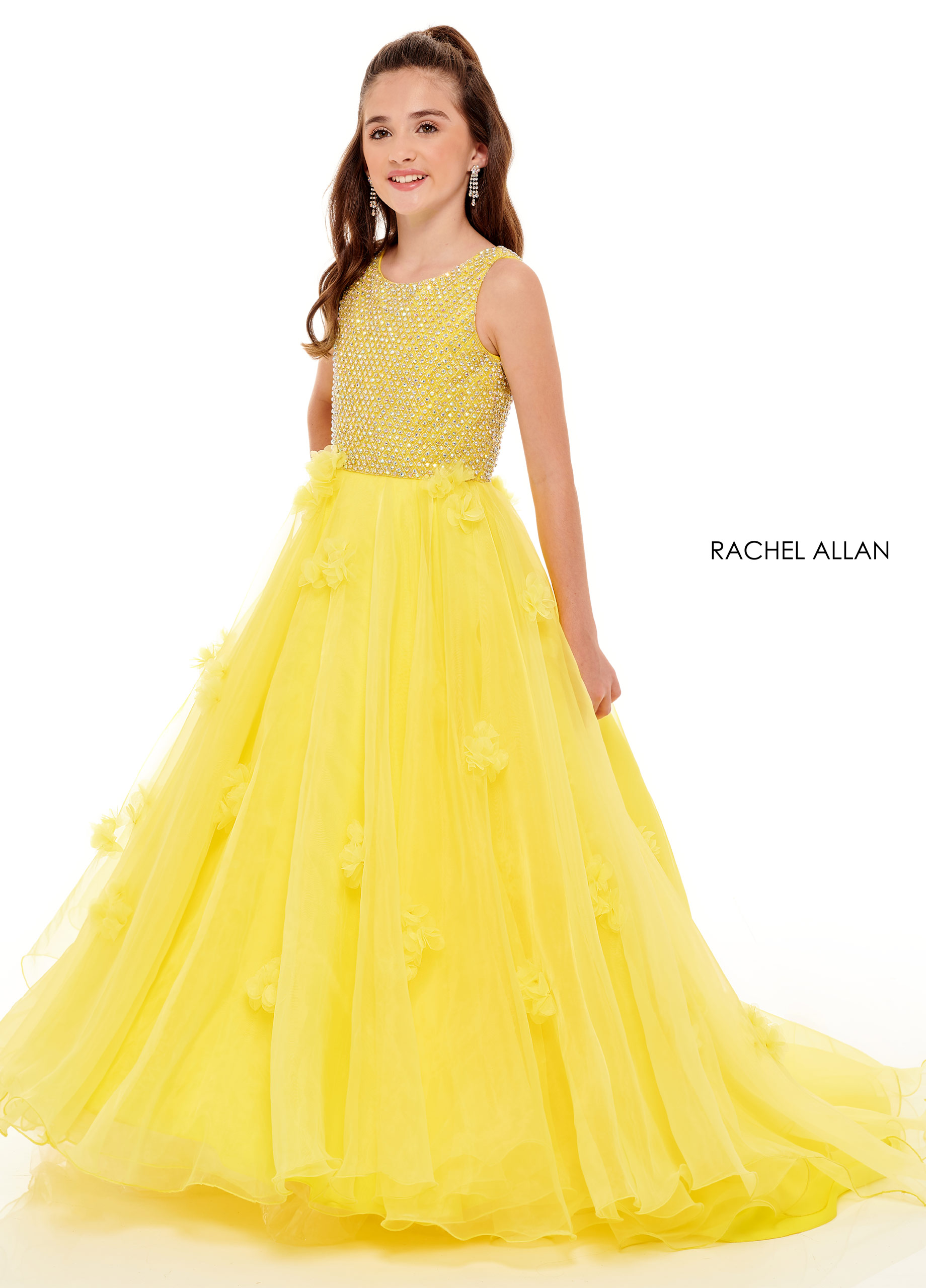 Scoop Neck A-Line Little Girl Pageant in YELLOW Color
