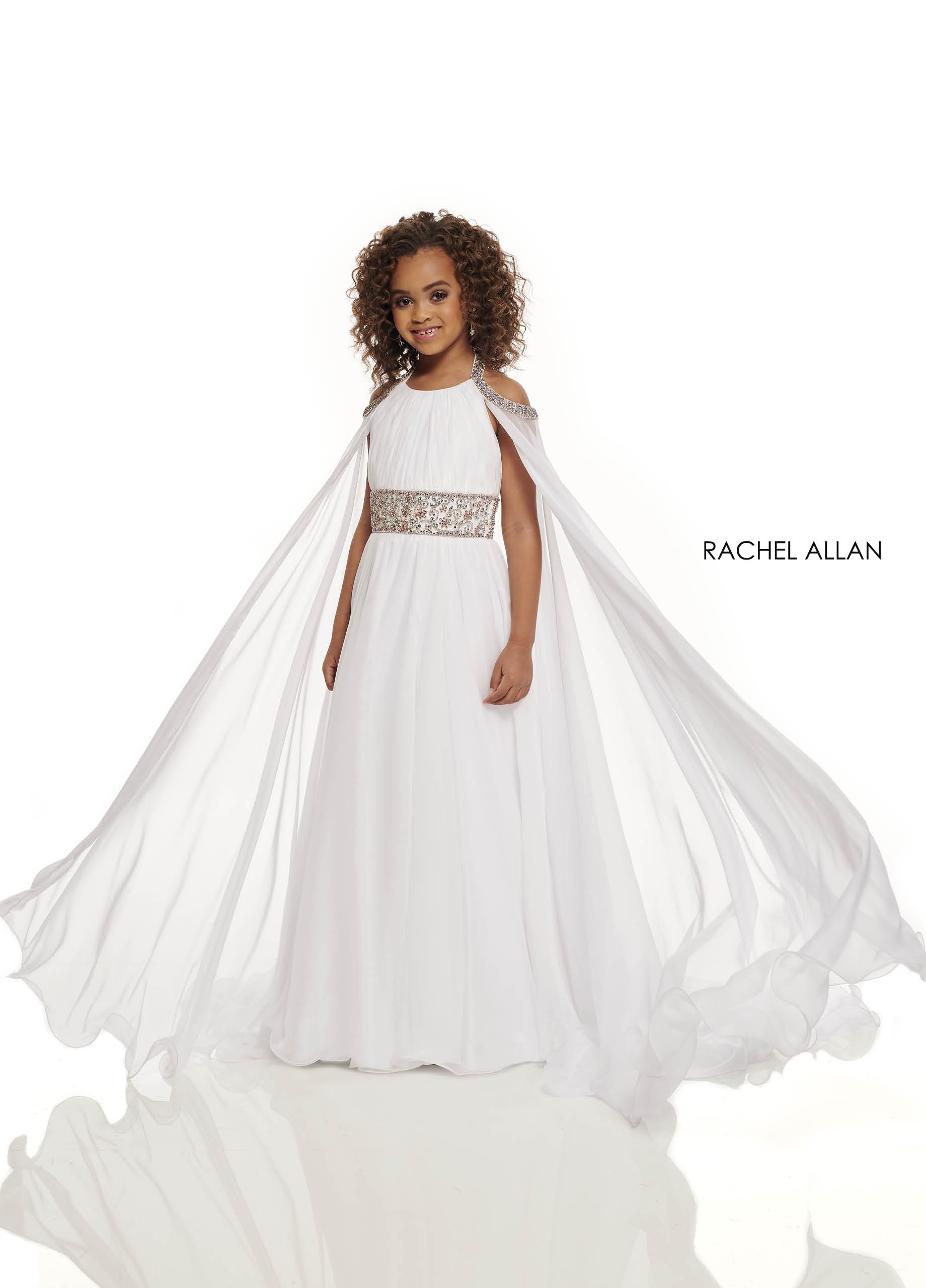 Open Shoulder A-Line Little Girl Pageant in WHITE MULTI Color