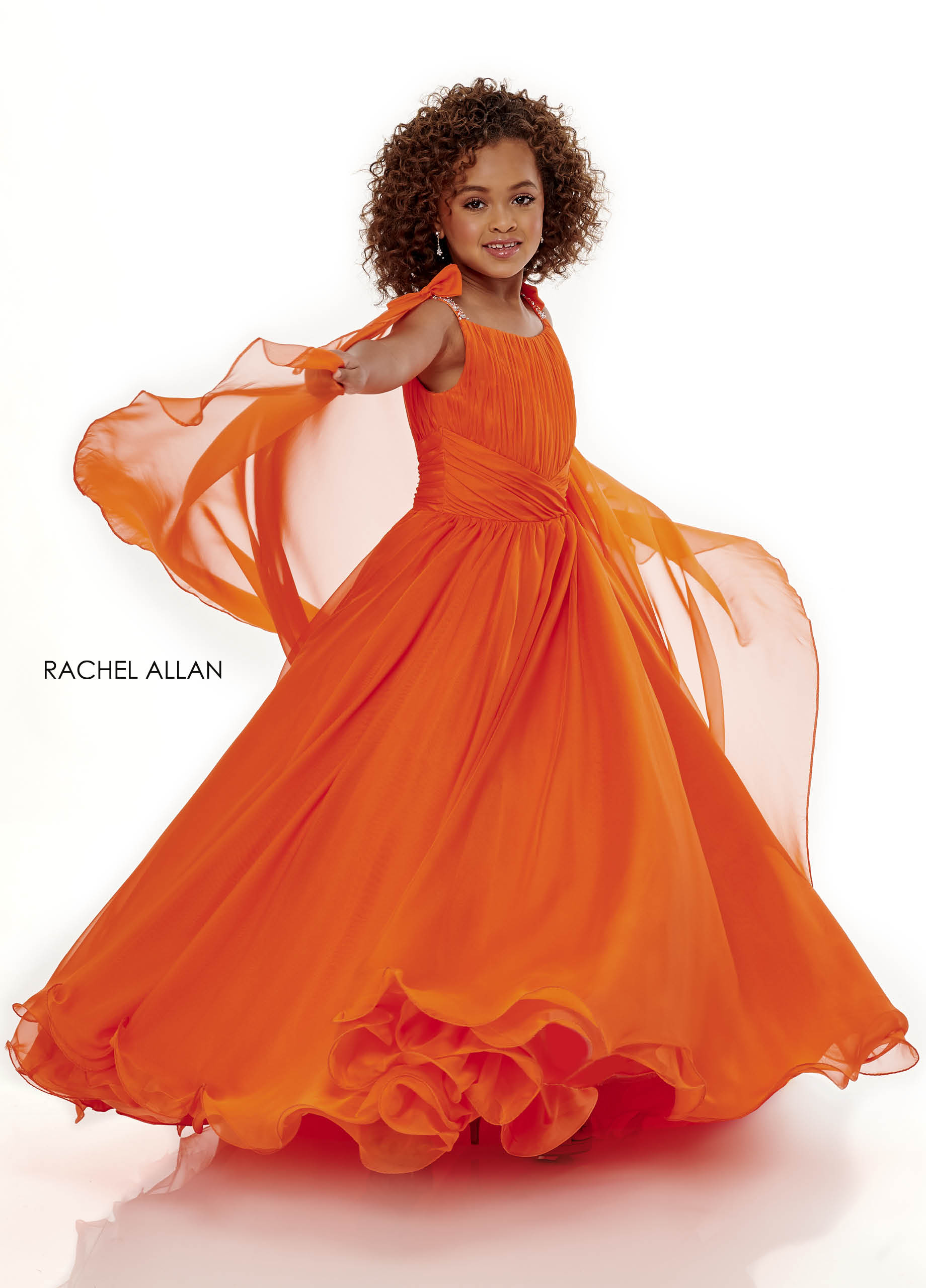 Beaded A-Line Little Girl Pageant in TANGERINE Color