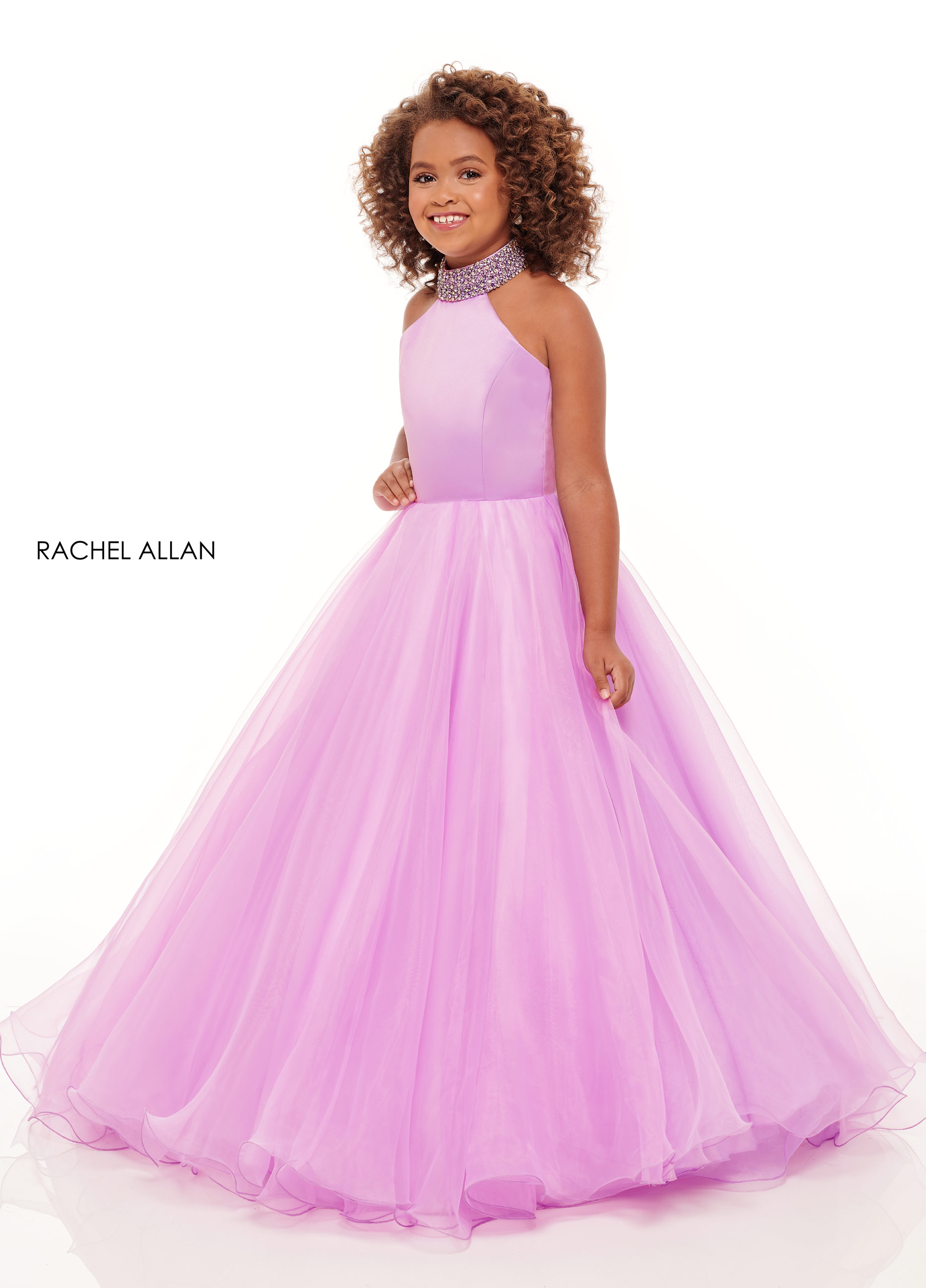 High Neckline A-Line Little Girl Pageant in LILAC Color