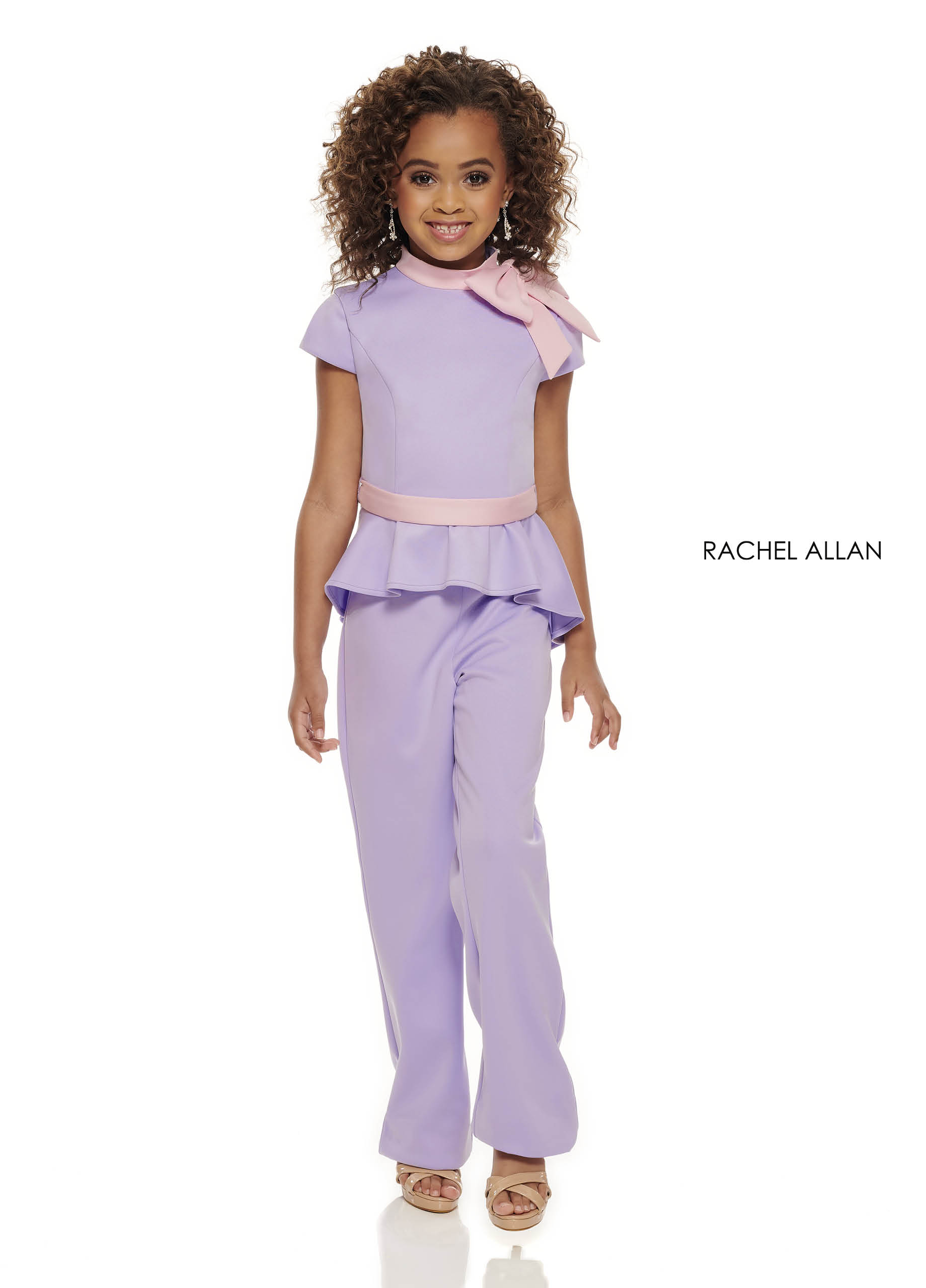 High Neckline Jumpsuit Little Girl Pageant Dresses in LILAC PINK Color