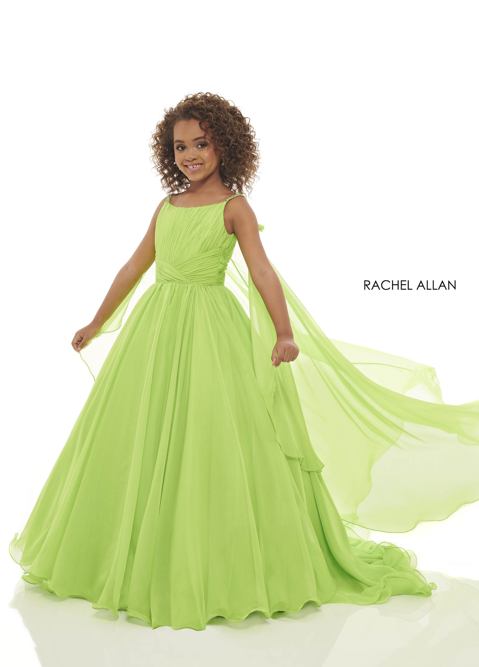 Beaded A-Line Little Girl Pageant in LIME GREEN Color