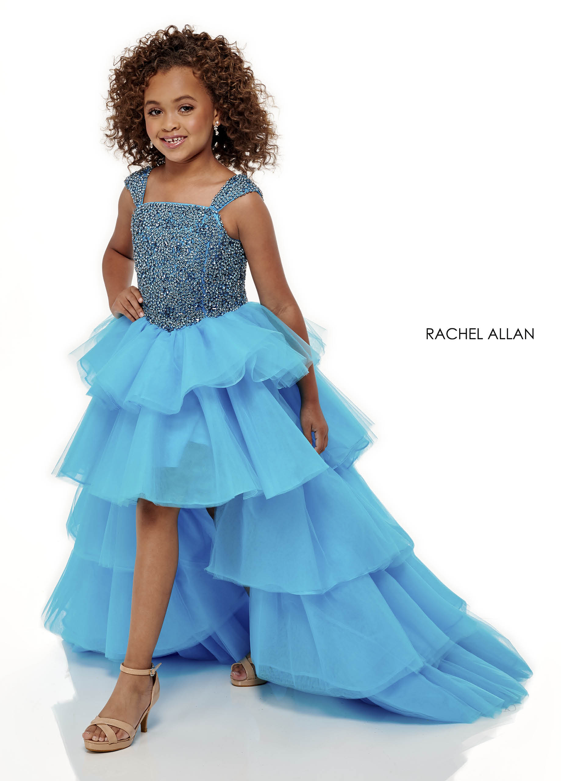 Beaded Hi Low Little Girl Pageant in TURQUOISE Color