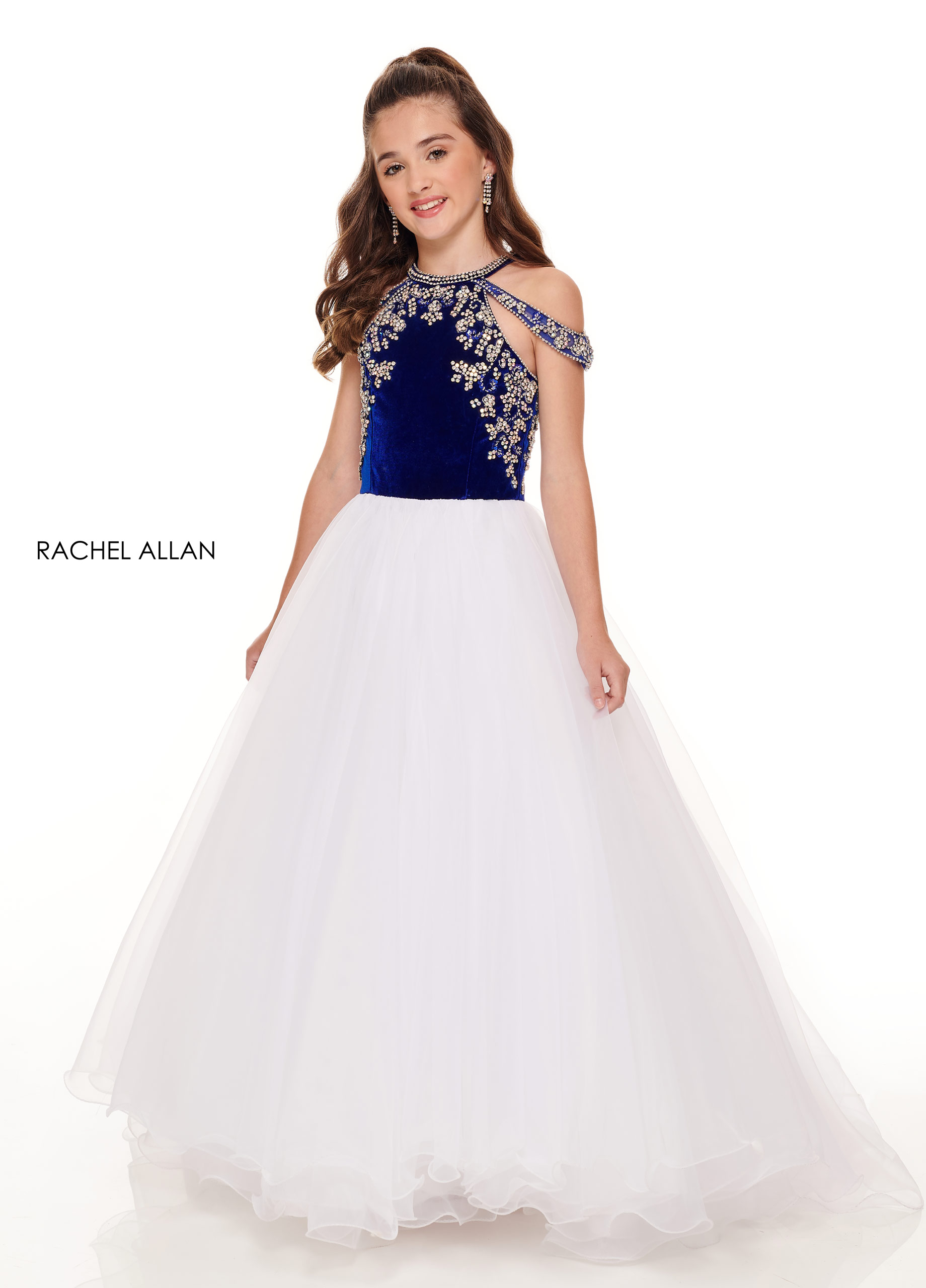 Open Shoulder A-Line Little Girl Pageant in ROYAL WHITE Color