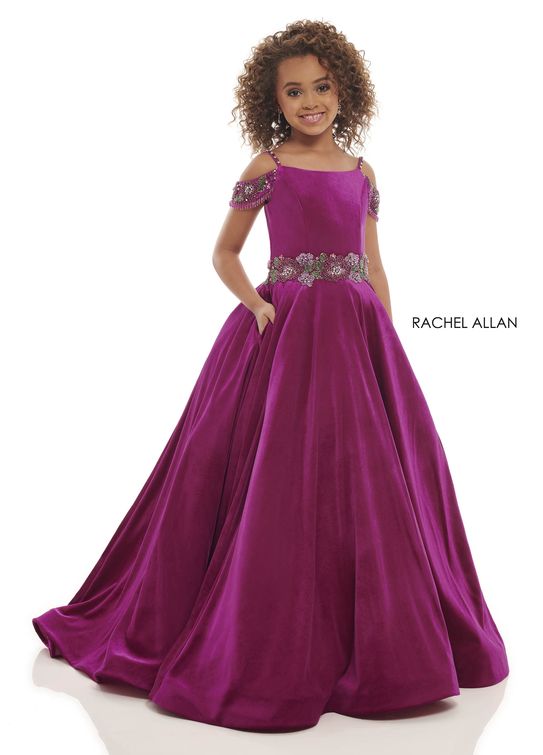 Beaded Ball Gowns Little Girl Pageant in MAGENTA MULTI Color