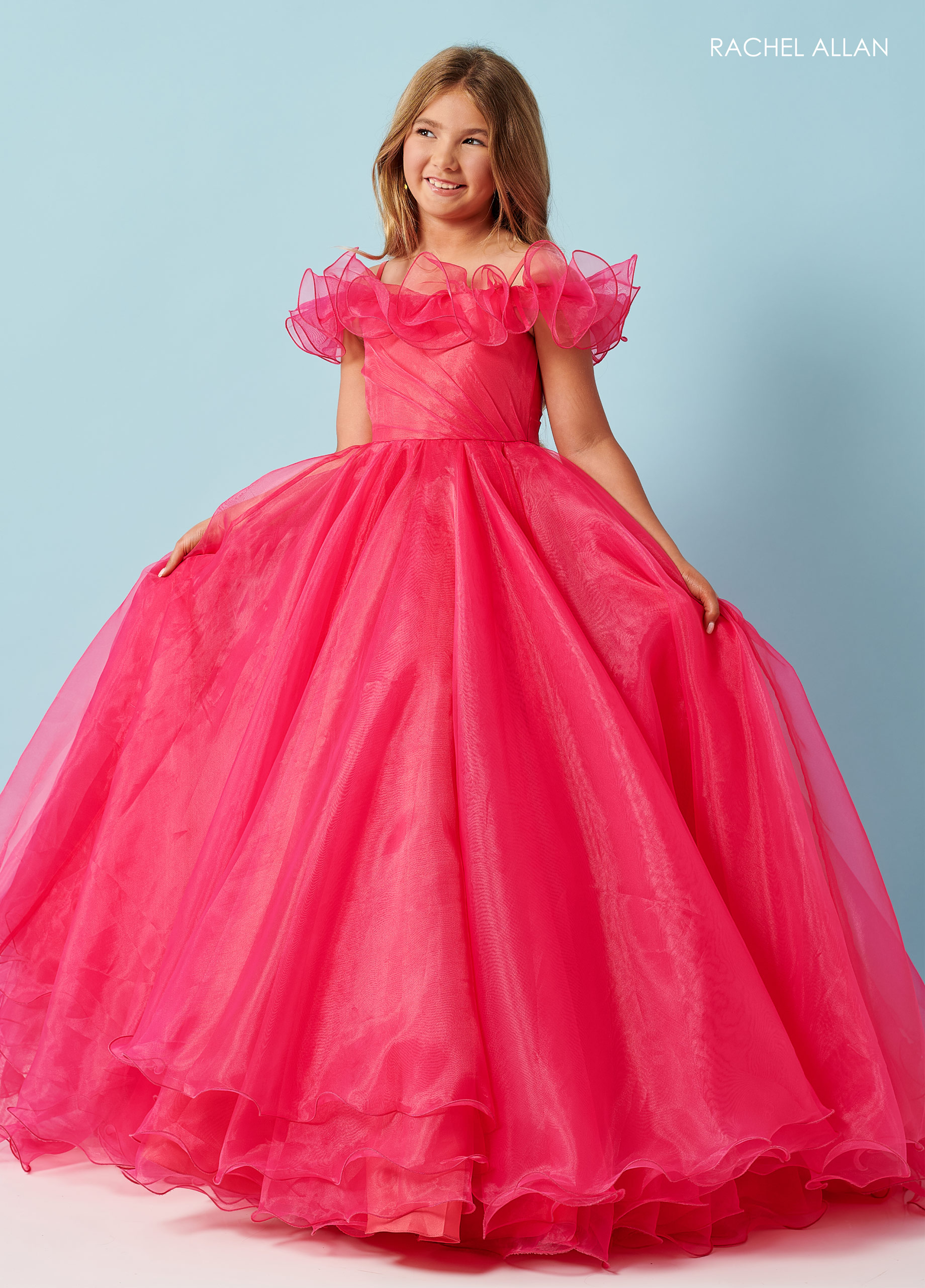 Square Ball Gowns Little Girl Pageant in FUCHSIA Color