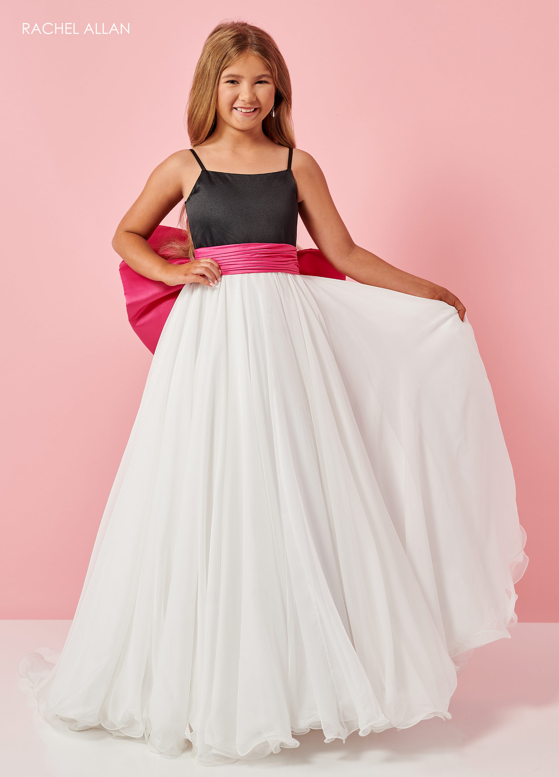 Strappy Ball Gowns Little Girl Pageant in BLACK PINK WHITE Color
