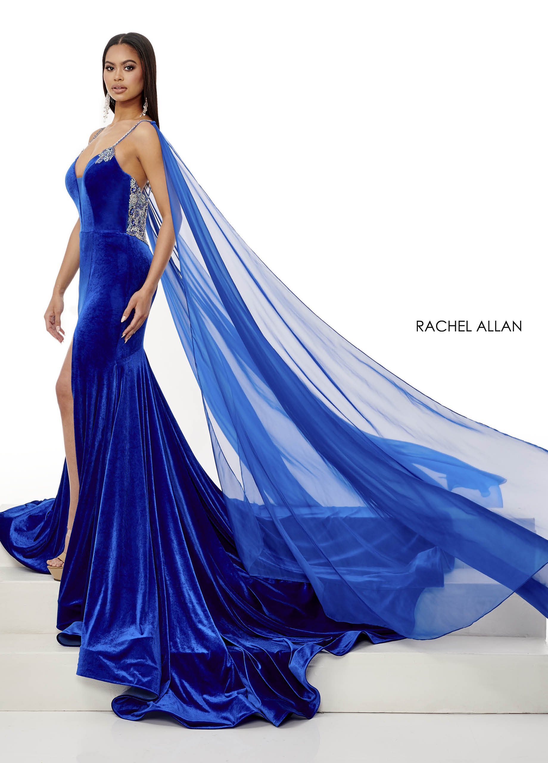 V-Neck Fitted Long Pageant in ROYAL Color