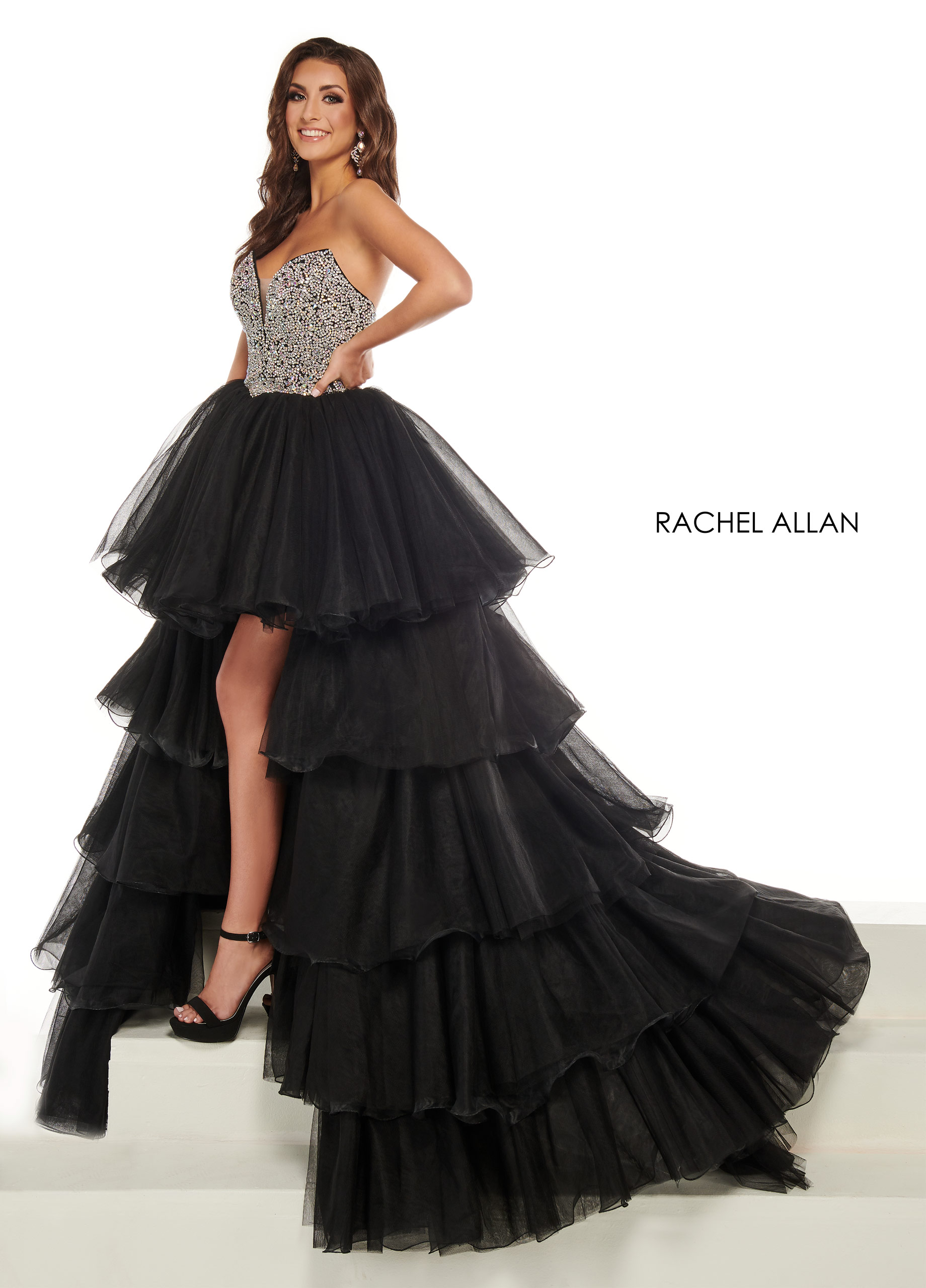 Strapless Hi Low Pageant Dresses in Black Color