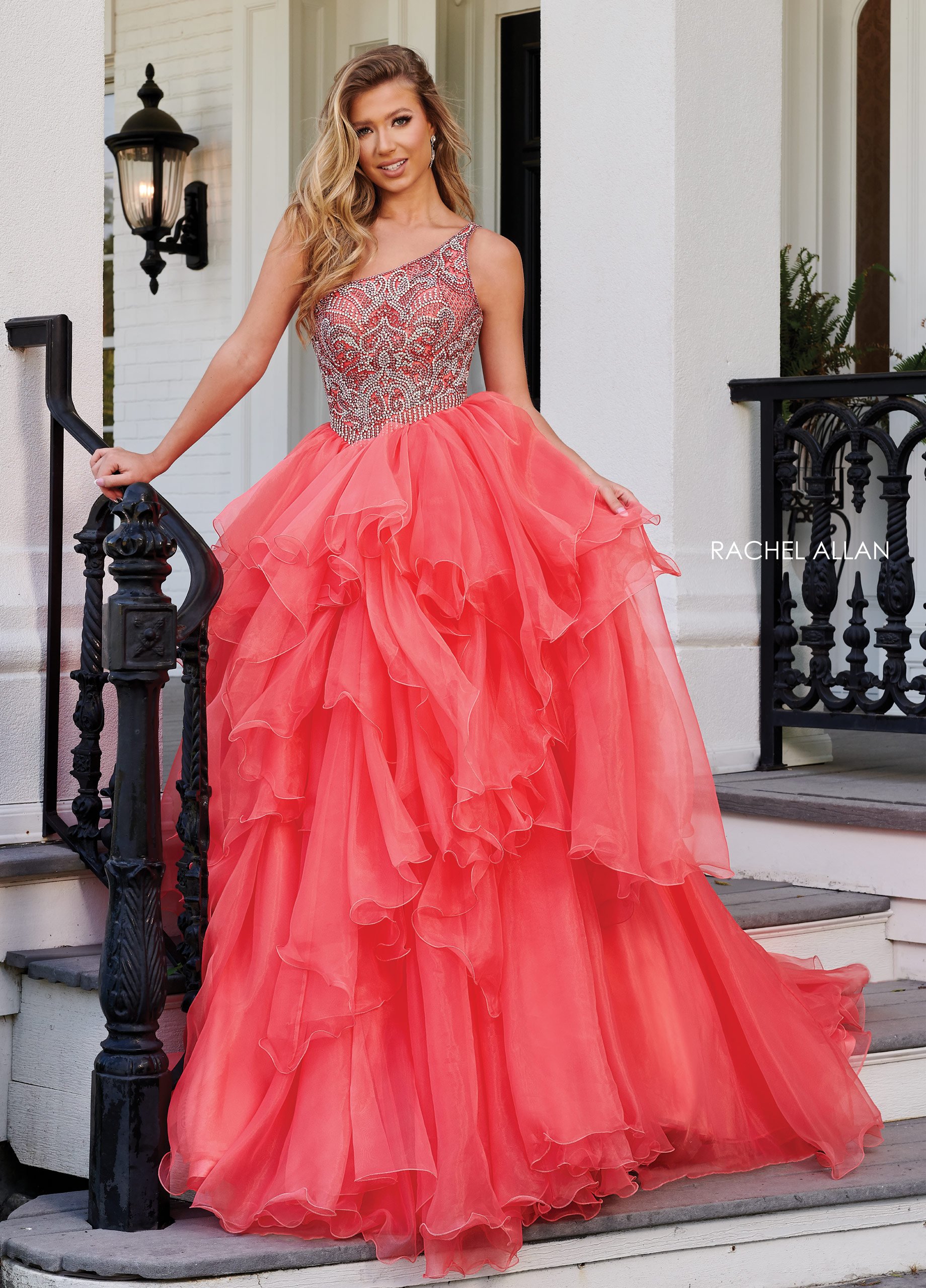 Asymmetric Ball Gowns Pageant in PINK CORAL Color