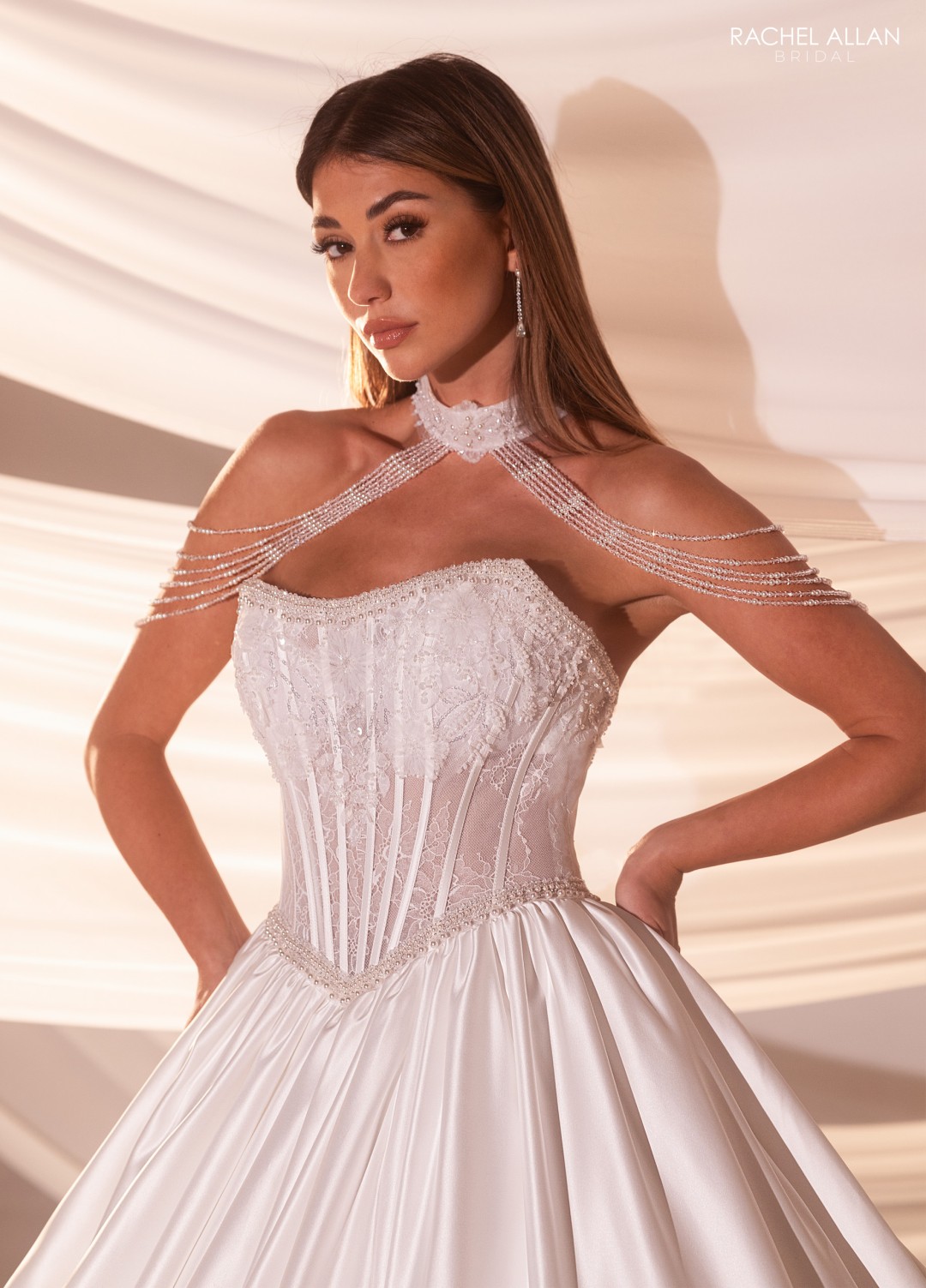 Ivory ballgown bridal dress with glitter tulle layers and sweetheart neckline