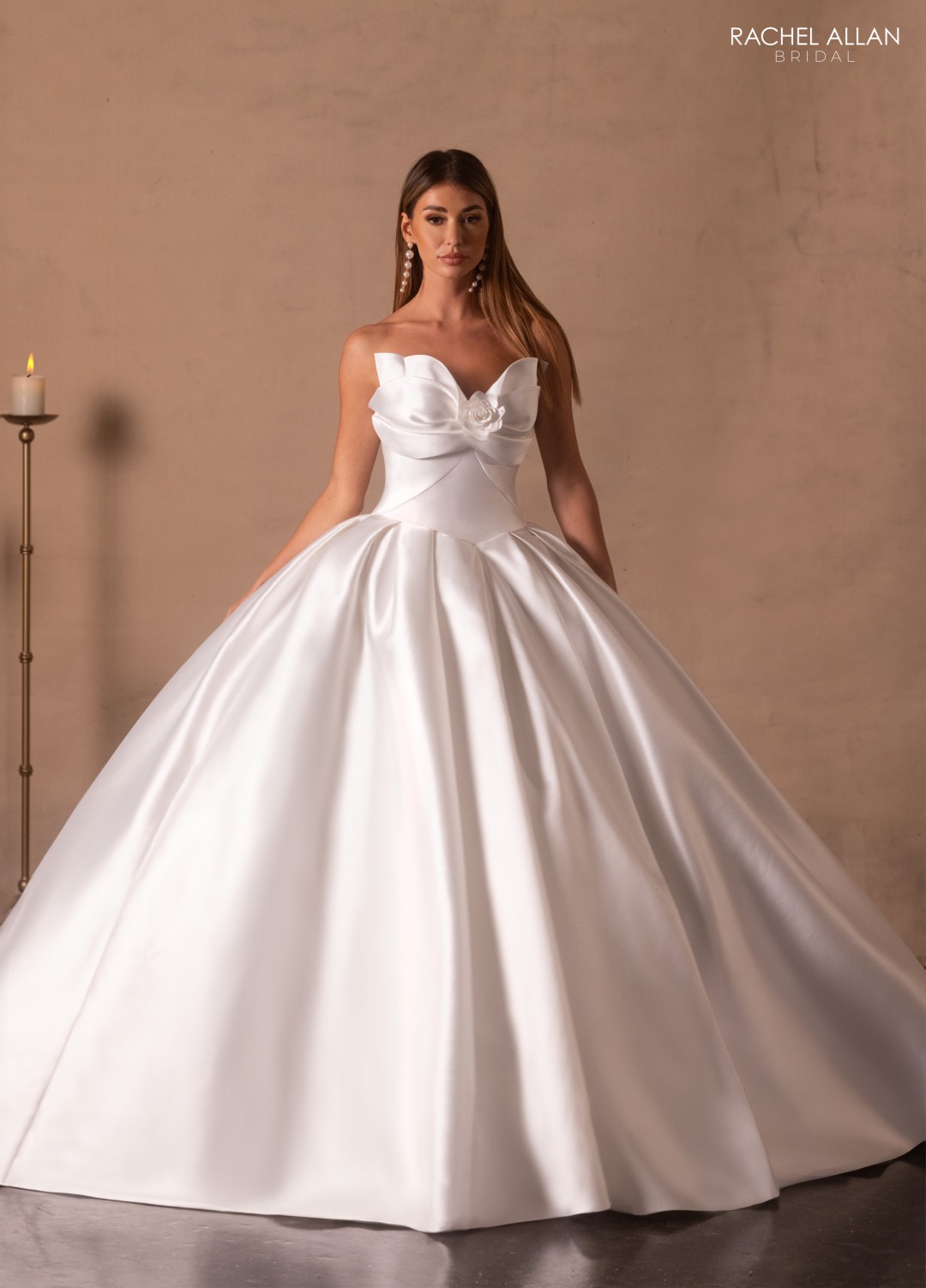 •	Lo' Adoro Style RB6175 ball gown wedding dress showcasing princess mikado silhouette with 3D floral details and dramatic bow